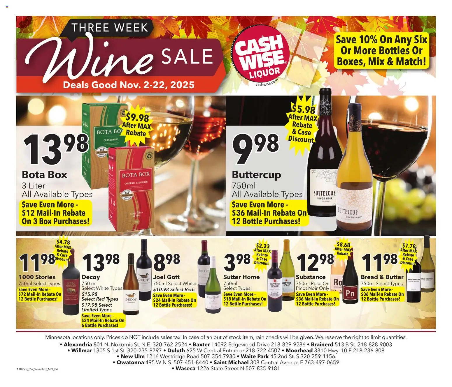 Cash Wise Wine Sale - valid from 02.11.2025 | Page: 4 | Products: Box, Butter, Bread, Wine