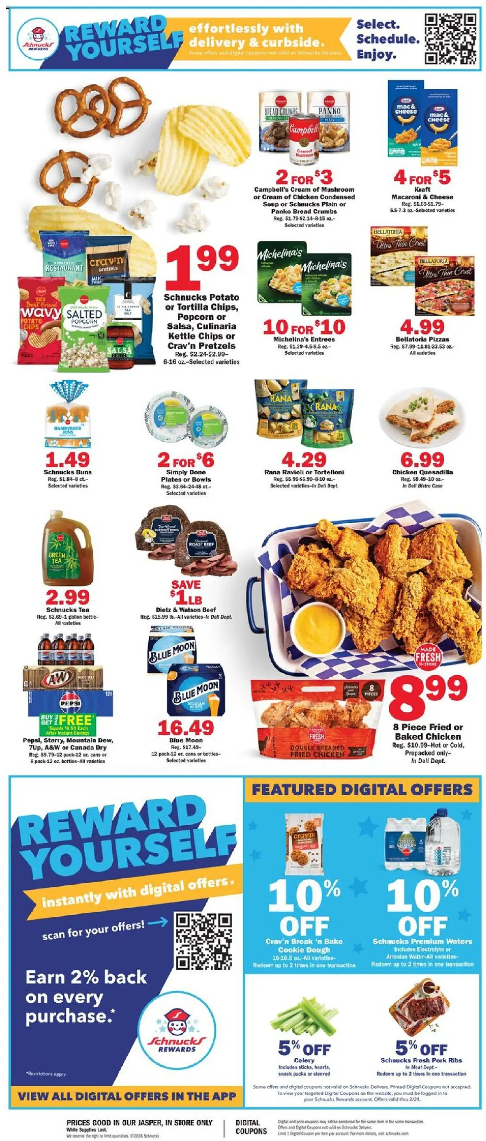 Schnucks Weekly Print Ad - IN - valid from 18.02.2026 | Page: 2 | Products: Cheese, Tea, Beef, Kettle