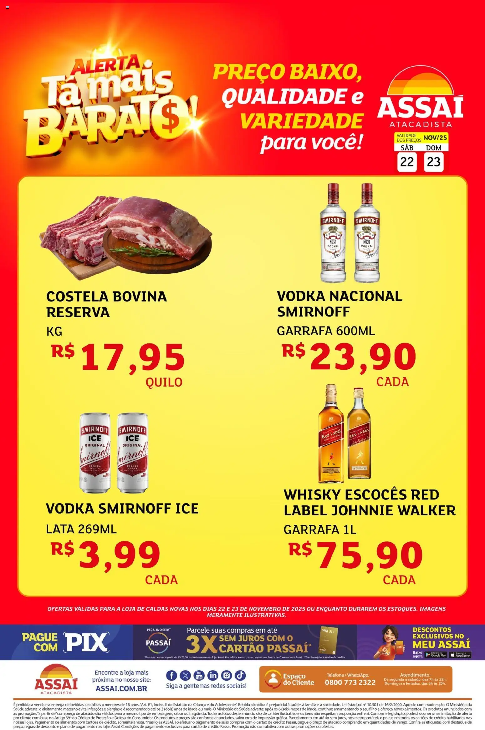 Assaí Atacadista Folheto - válido de 22.11.2025 | Página: 1 | Produtos: Whisky, Base, Vodka, Telefone