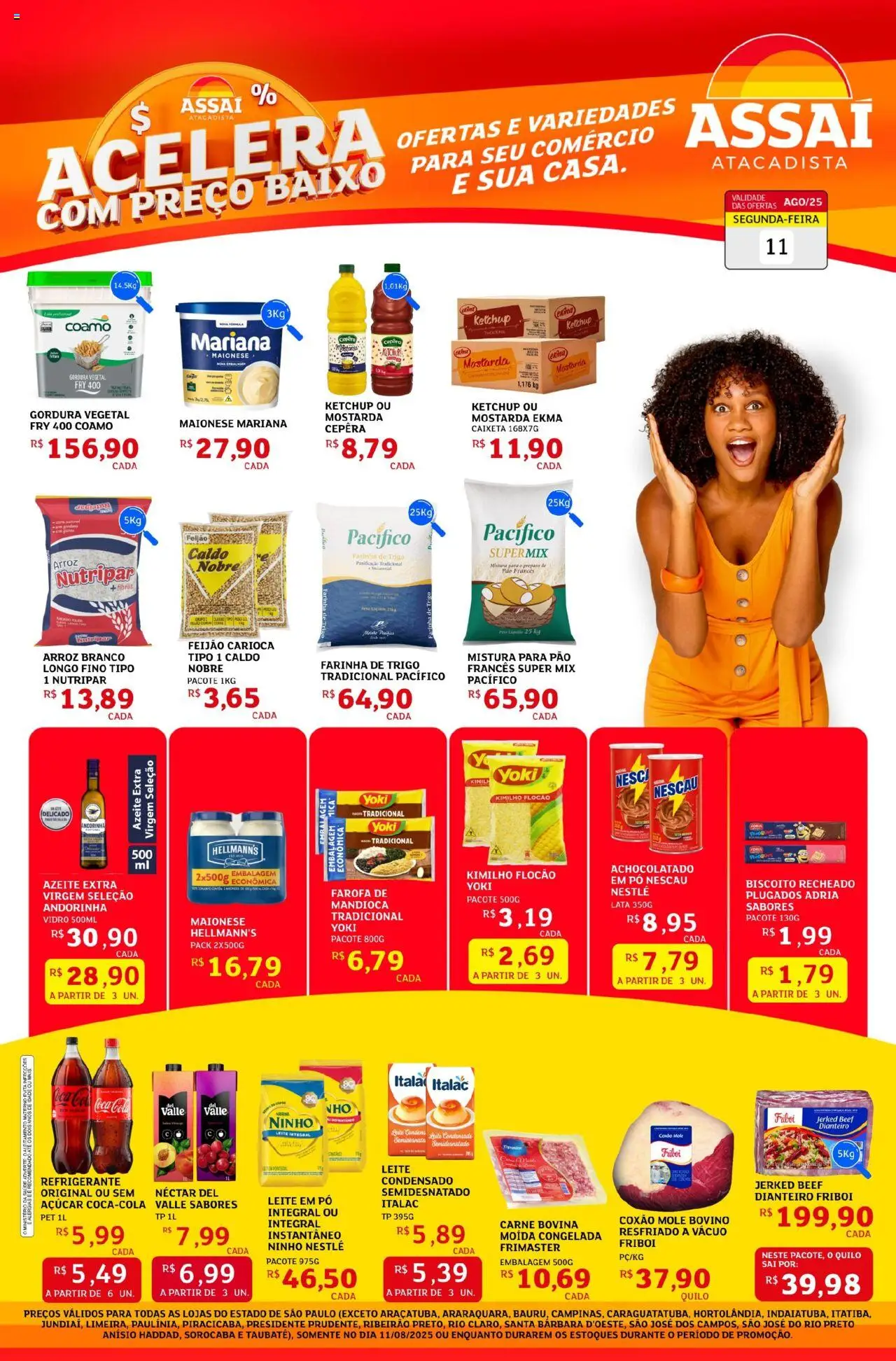 Assaí Atacadista Folheto - válido de 11.08.2025 | Página: 1 | Produtos: Mandioca, Piso, Leite, Ketchup