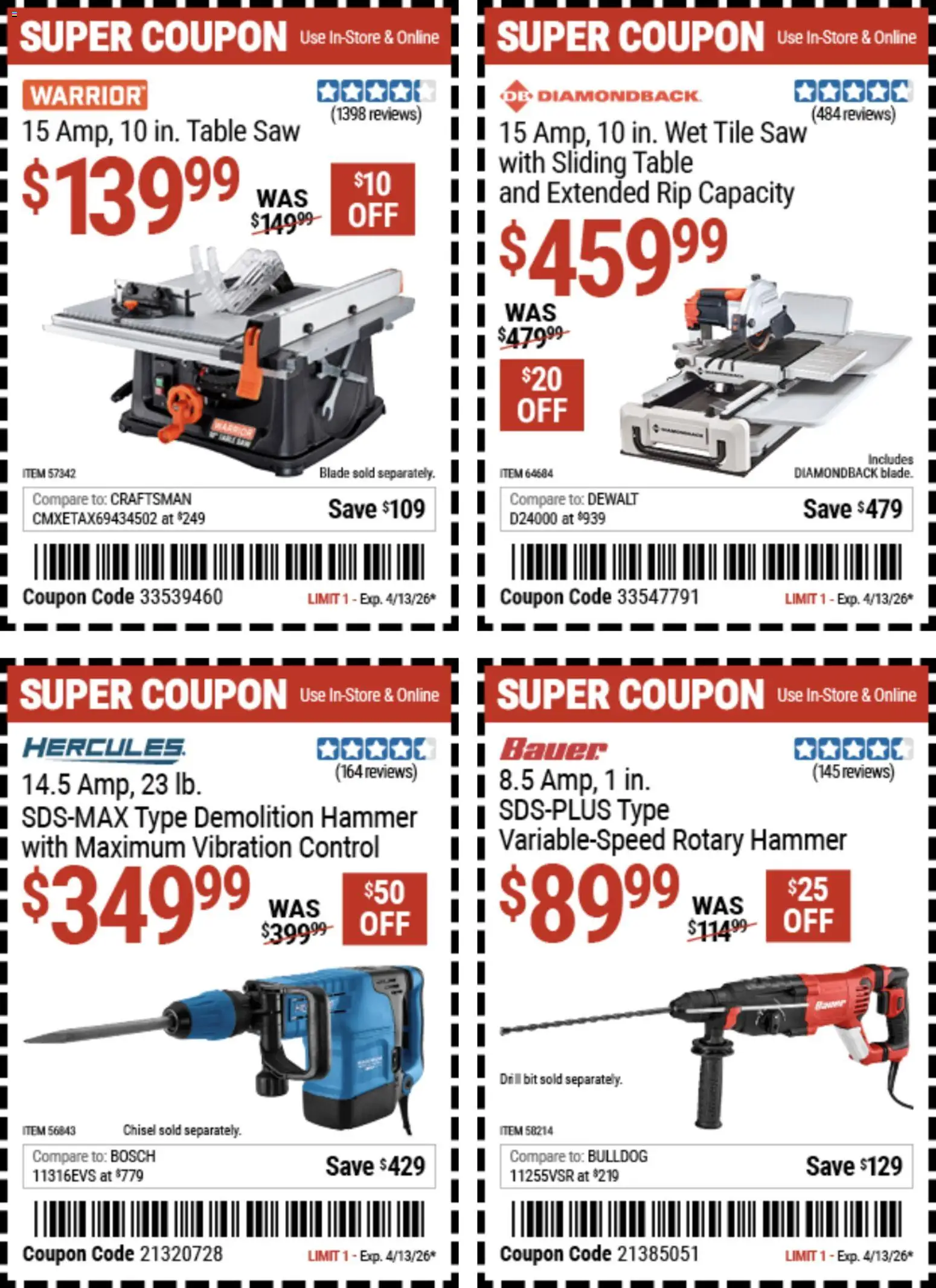 Harbor Freight Weekly Ad - valid from 23.03.2026 | Page: 3 | Products: Saw, Hammer, Chisel, Drill Bit