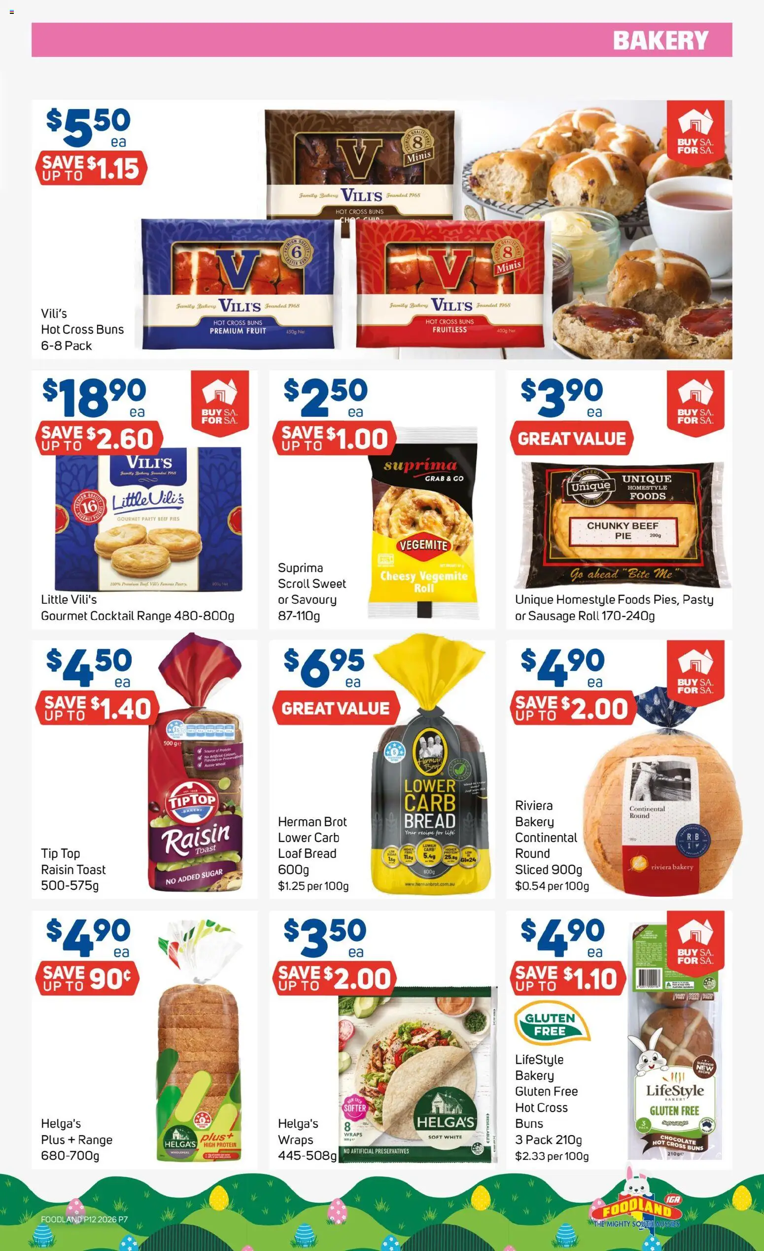 Foodland catalogue - valid from 18.03.2026 | Page: 7 | Products: Sugar, Sausage, Pies, Bakery