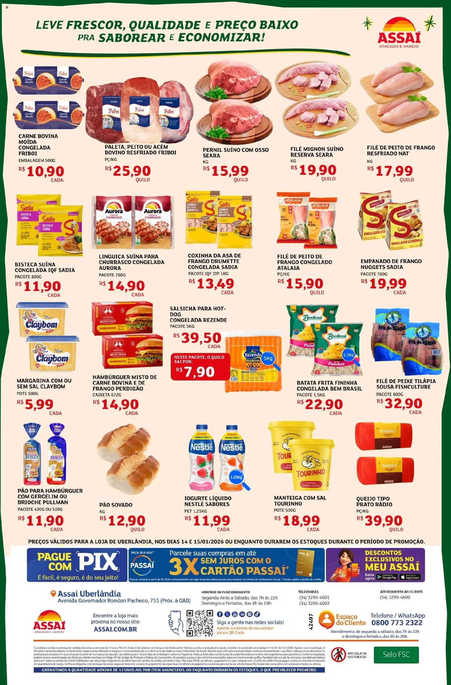 Assaí Atacadista Folheto - válido de 14.01.2026 | Página: 2 | Produtos: Iogurte, Tilápia, Hambúrguer, Frango