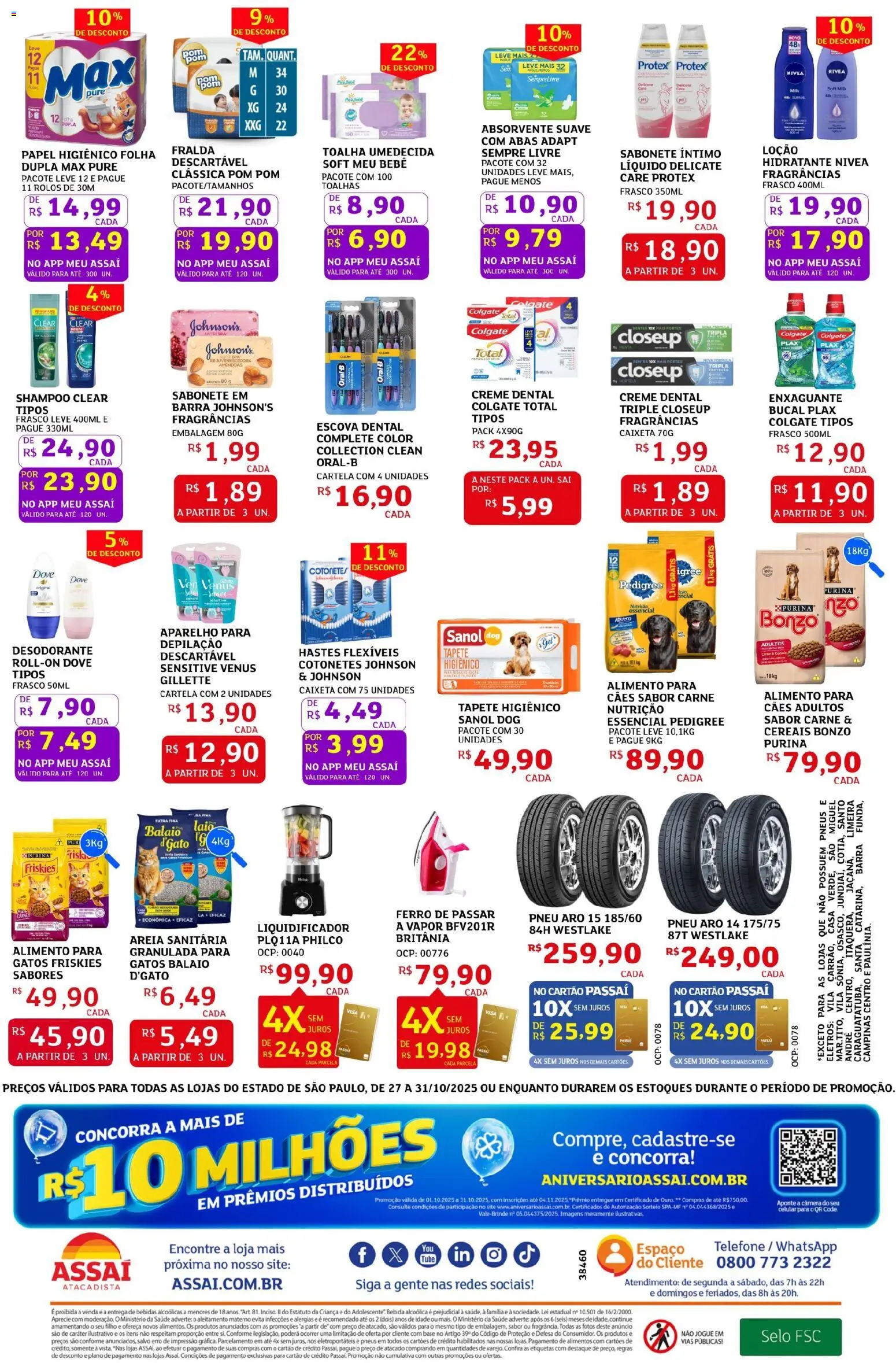 Assaí Atacadista Folheto - válido de 27.10.2025 | Página: 8 | Produtos: Sabonete, Sempre Livre, Papel higiênico, Câmera