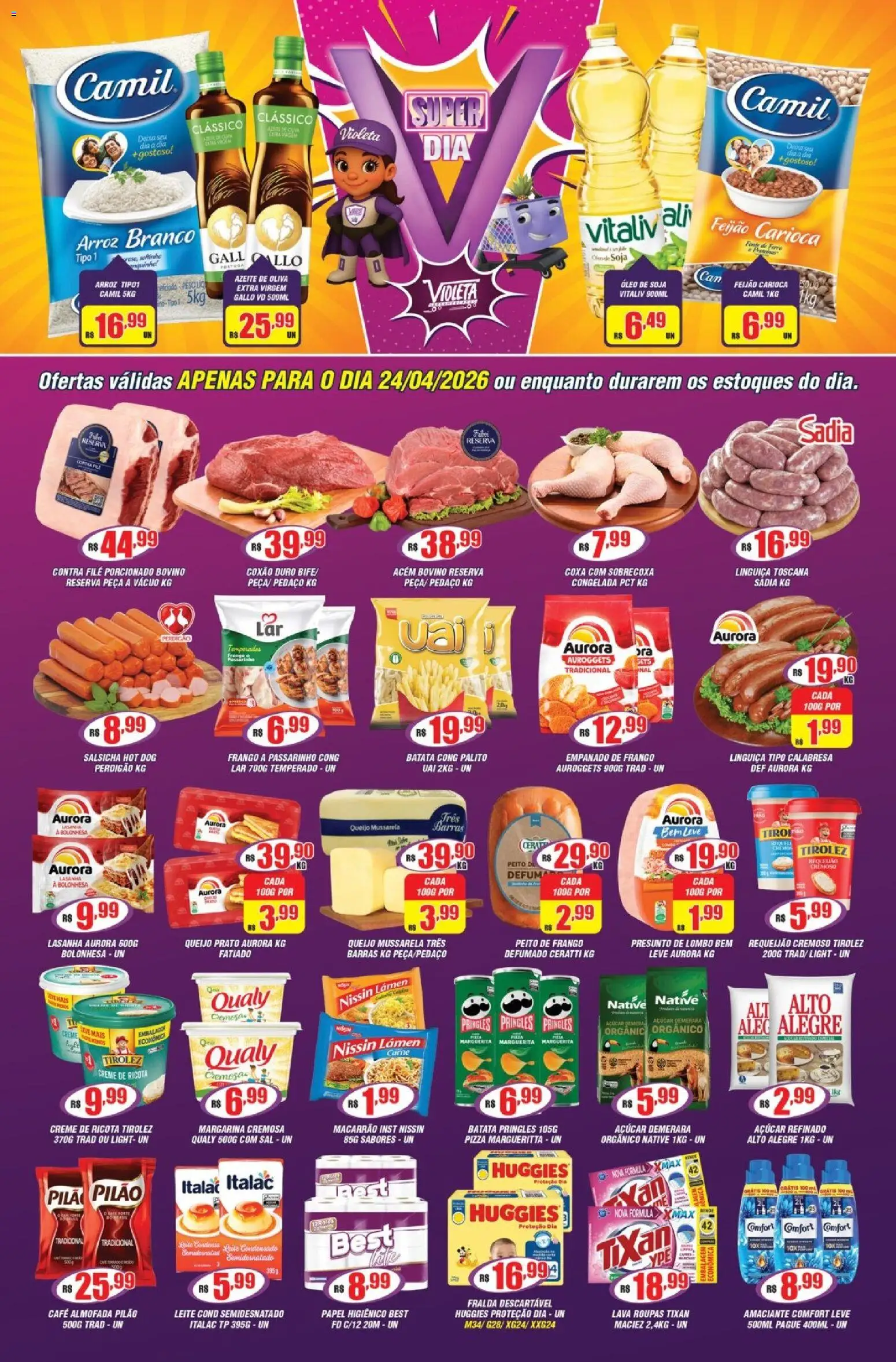 Violeta Supermercados Folheto - válido de 24.04.2026 | Página: 1 | Produtos: Linguiça, Queijo, Ricota, Margarina