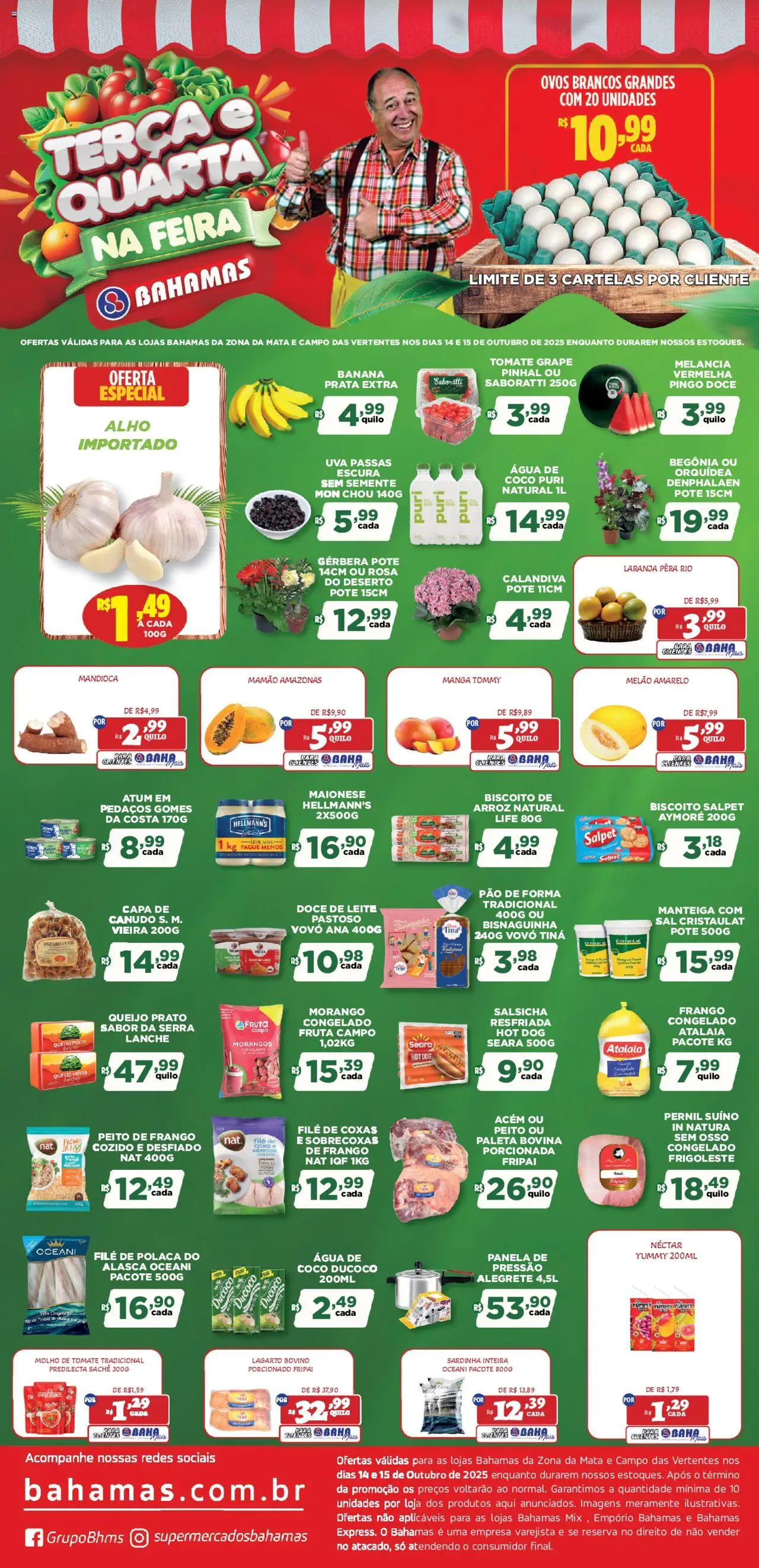 Bahamas Supermercados Folheto - válido de 14.10.2025 | Página: 1 | Produtos: Pera, Pão, Arroz, Doce de leite