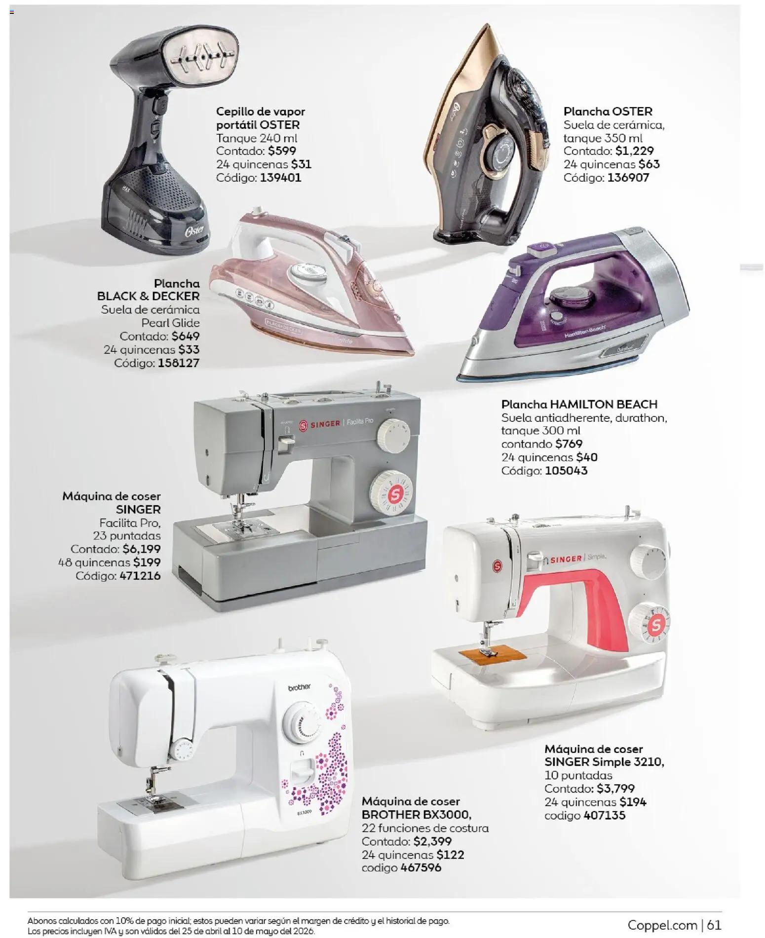 Nuevas ofertas de Coppel válidas en toda la República Mexicana desde el 25.04.2026. ¡Encuentra las mejores ofertas en Coppel catálogo Los regalos que mamá siempre quiere! | Página: 61 | Productos: Cepillo, Plancha, Máquina de coser