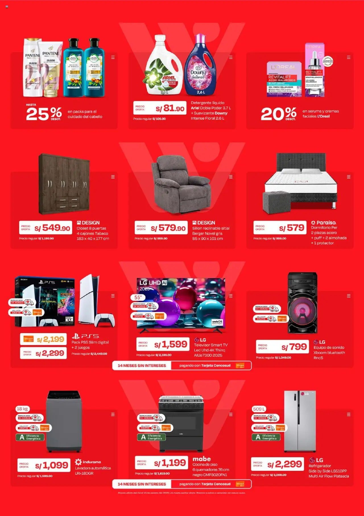 Catálogo Wong válido desde 04.08.2025 | Página: 3 | Productos: Almohada, Sillón, Refrigerador, Cocina