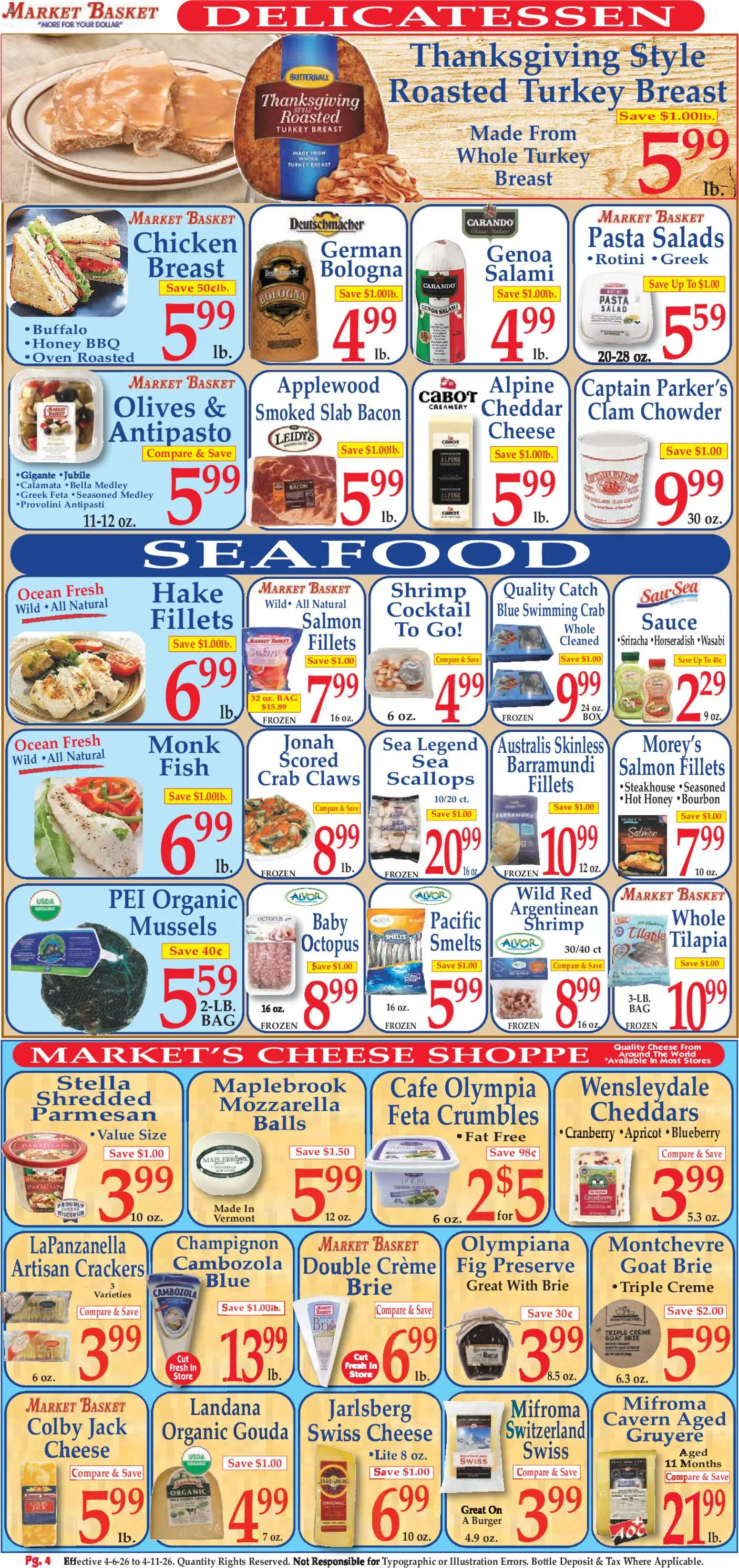 Market Basket Ad - valid from 05.04.2026 | Page: 4 | Products: Basket, Cheese, Salami, Seafood