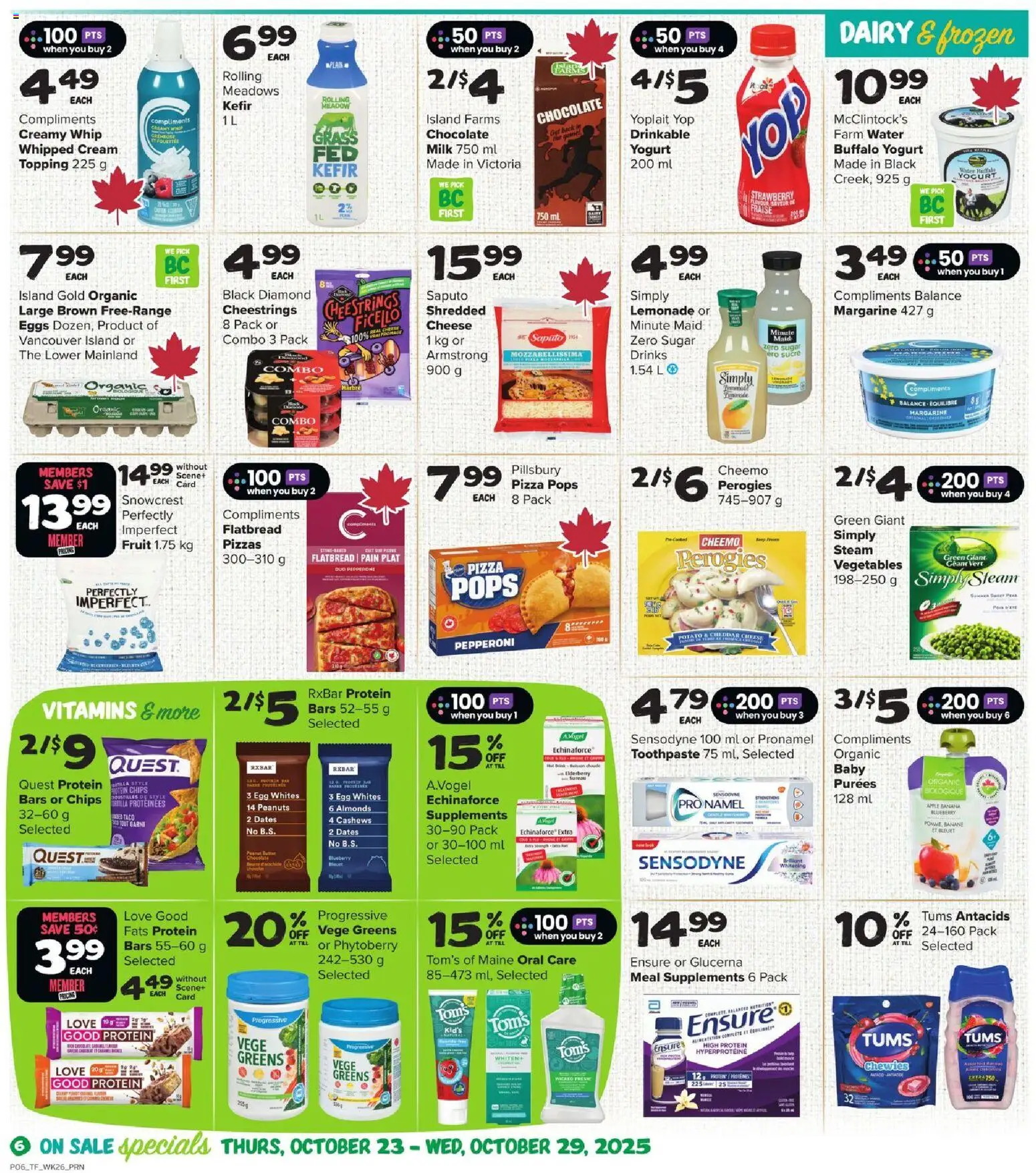 Thrifty Foods flyer valid from 23.10.2025 | Page: 7 | Products: Chips, Toothpaste, Cheese, Pizza