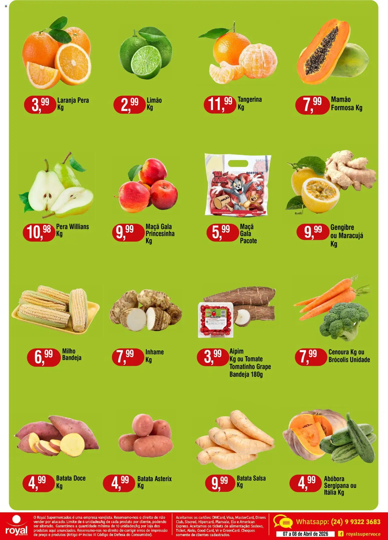 Royal Supermercados Folheto - válido de 07.04.2026 | Página: 2 | Produtos: Abóbora, Inhame, Cenoura, Mamão