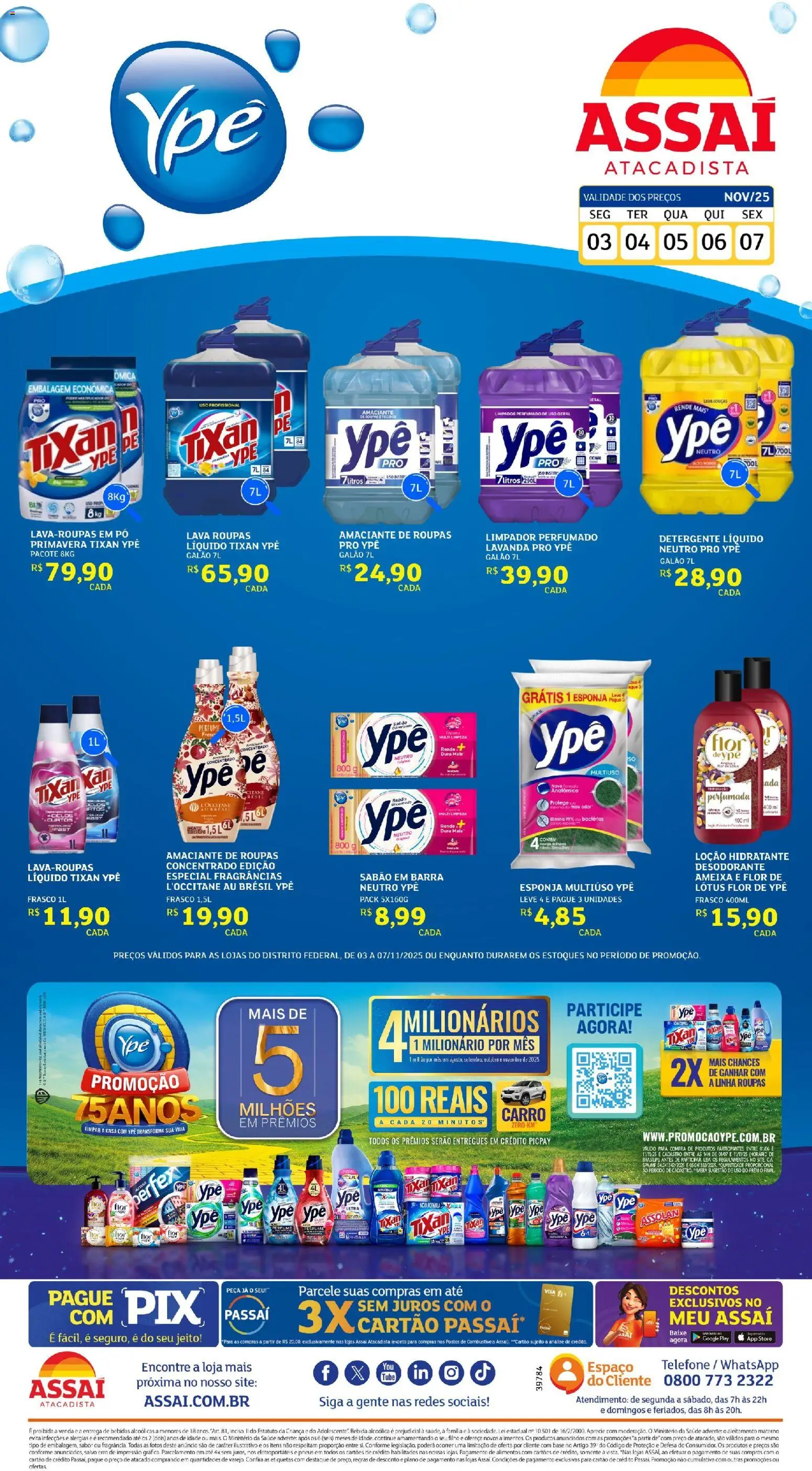 Assaí Atacadista Folheto - válido de 03.11.2025 | Página: 1 | Produtos: Amaciante de roupas, Detergente, Pneus, Roupas