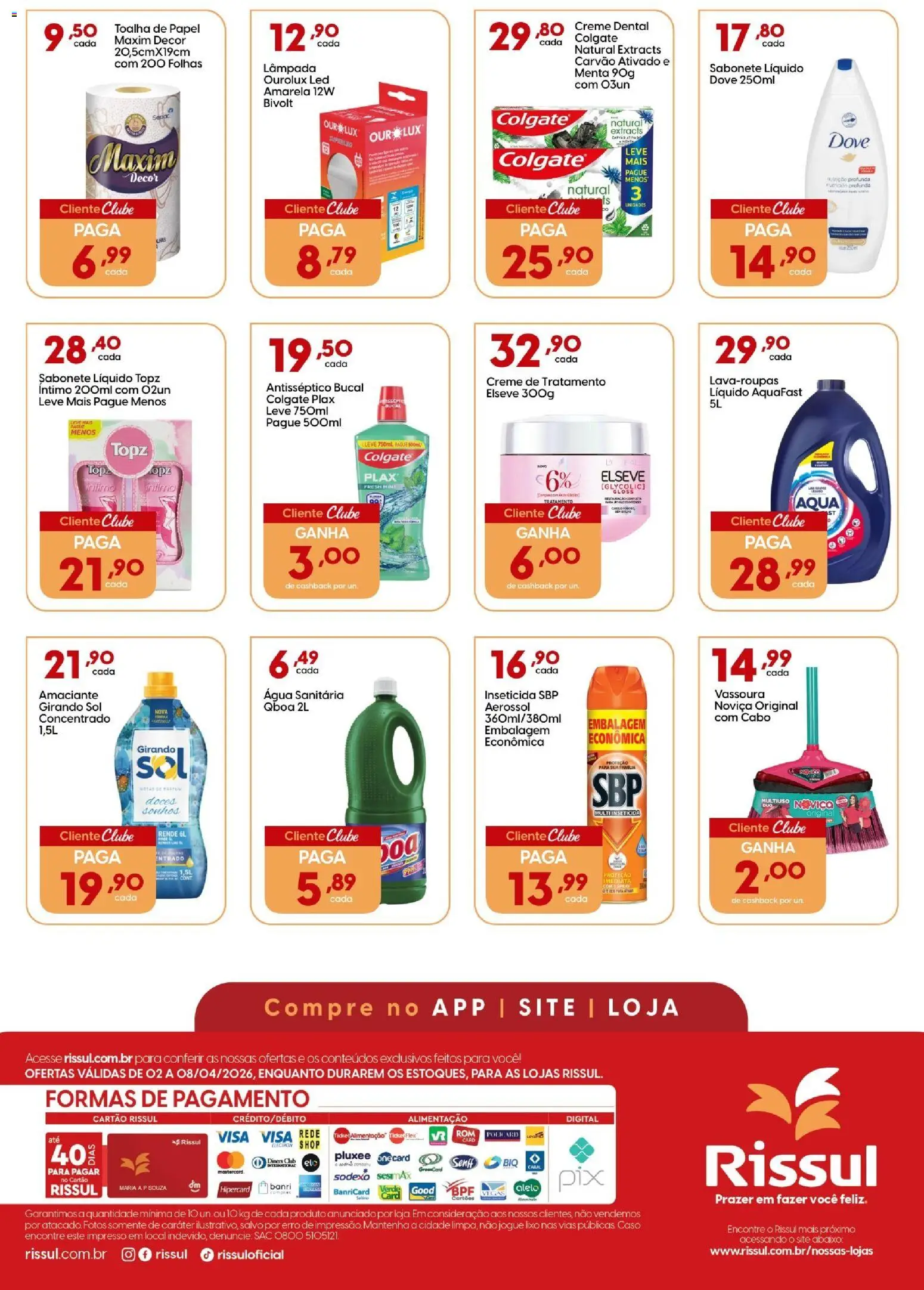 Rissul Folheto - válido de 02.04.2026 | Página: 3 | Produtos: Lâmpada, Dove, Creme dental, Cabo