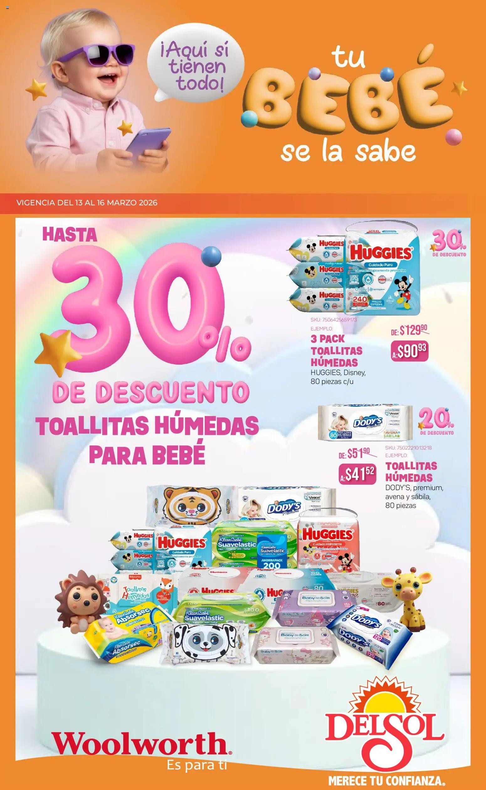 Nuevas ofertas de Del Sol y Woolworth válidas en toda la República Mexicana desde el 13.03.2026. ¡Encuentra las mejores ofertas en Del Sol y Woolworth catálogo! | Página: 1 | Productos: Avena, Toallitas húmedas