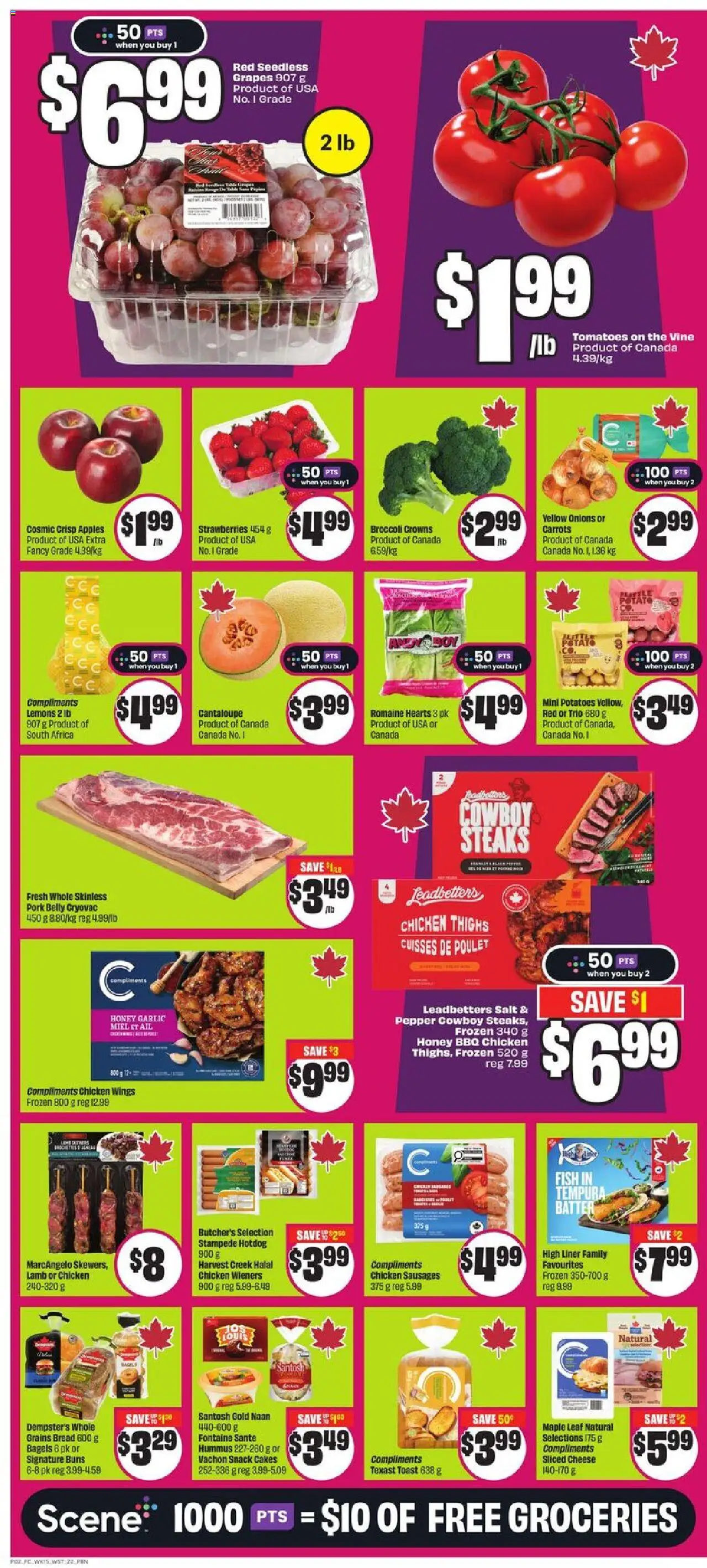 FreshCo flyer valid from 07.08.2025 | Page: 4 | Products: Fish, Chicken wings, Potatoes, Tomatoes