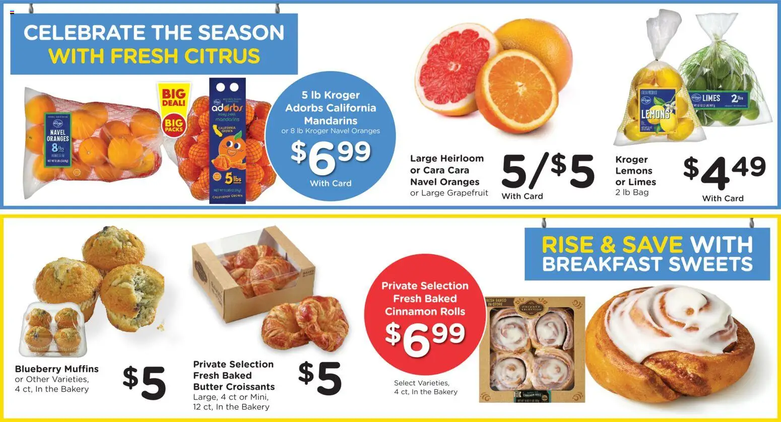 Kroger Weekly Ad - valid from 08.04.2026 | Page: 8 | Products: Butter, Oranges, Croissants, Bag
