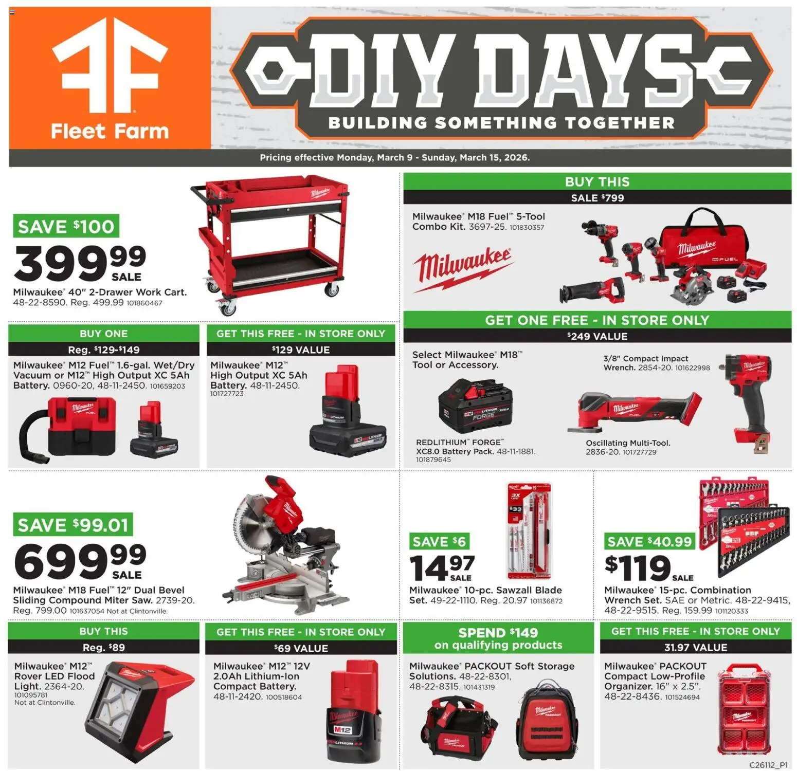 Mills Fleet Farm DIY Days - valid from 09.03.2026 | Page: 1 | Products: Vacuum, Wrench, Battery