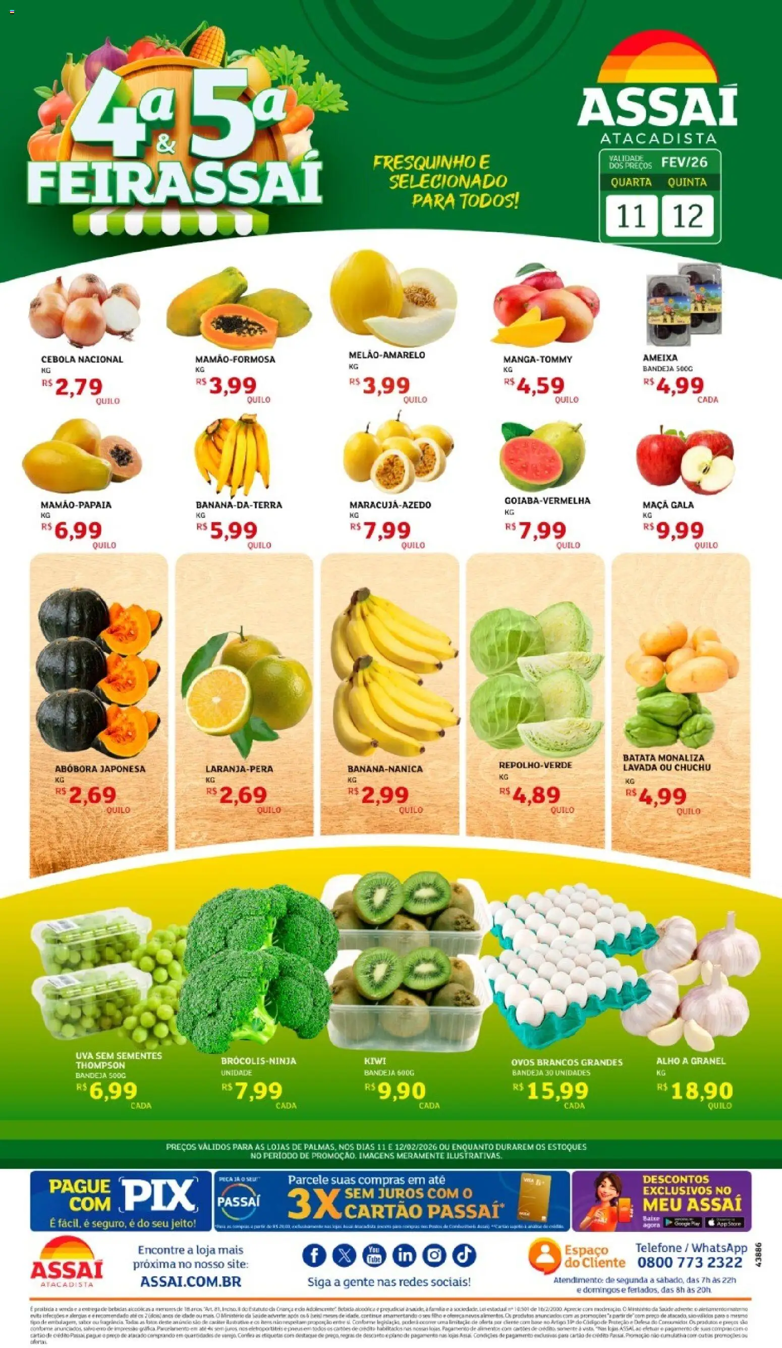 Assaí Atacadista Folheto - válido de 11.02.2026 | Página: 1 | Produtos: Chuchu, Alho, Cebola, Ameixa