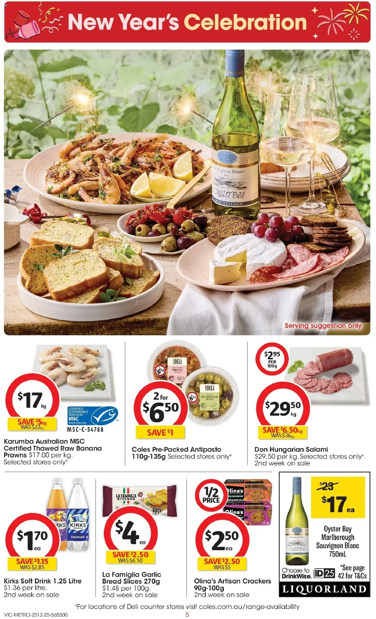 Coles catalogue - valid from 25.12.2025 | Page: 5 | Products: Crackers, Sustainable, Seafood, Garlic