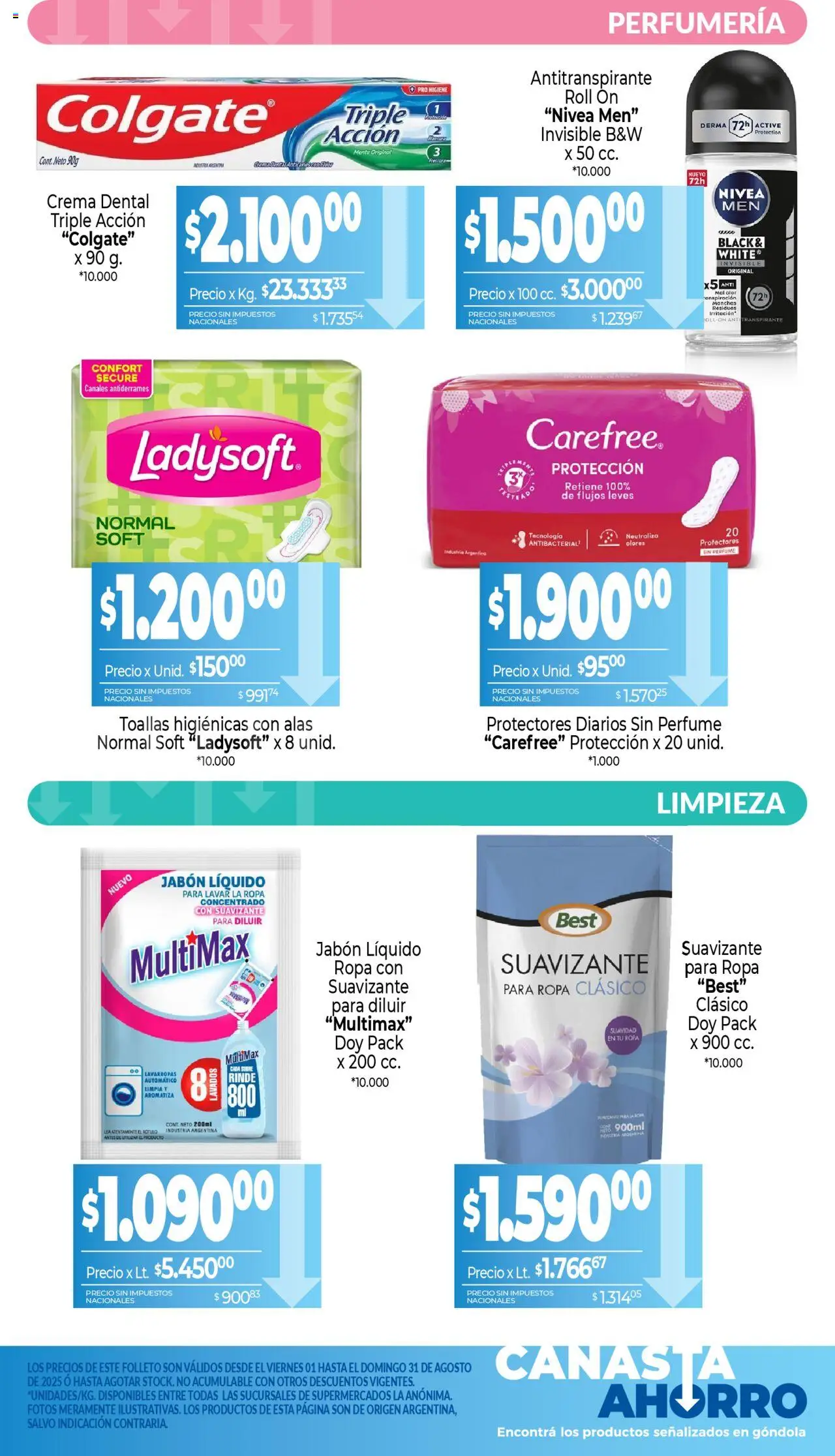 La Anonima - Canasta Ahorro │ válido desde el 01.08.2025 | Página: 11 | Productos: Perfume, Ropa, Lavarropas, Crema