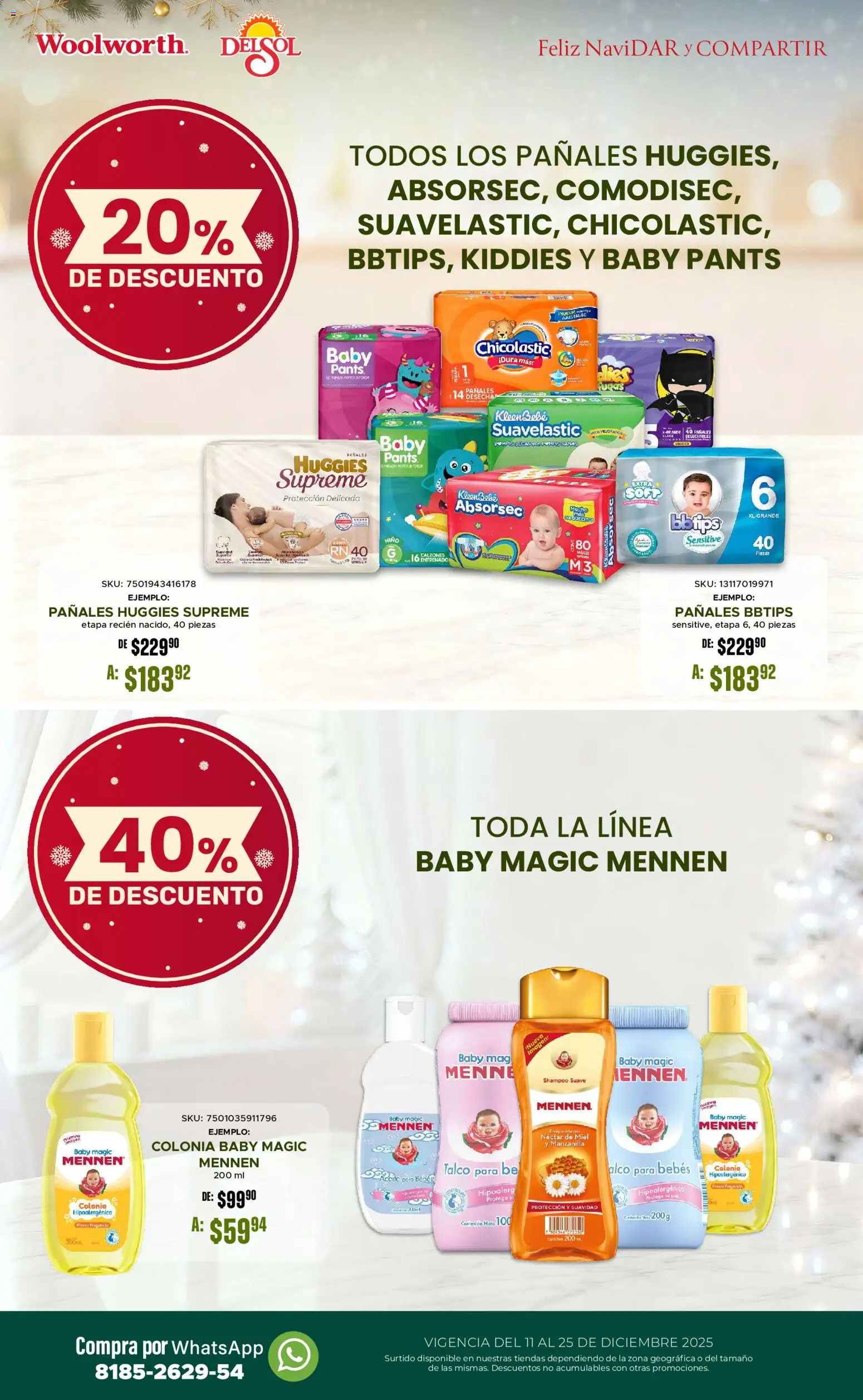 Nuevas ofertas de Del Sol y Woolworth válidas en toda la República Mexicana desde el 11.12.2025. ¡Encuentra las mejores ofertas en Del Sol y Woolworth catálogo! | Página: 42 | Productos: Pañales, Pants