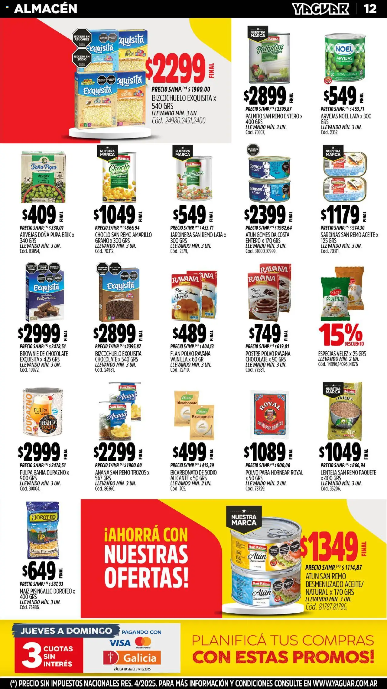 Yaguar - Córdoba │ válido desde el 13.10.2025 | Página: 12 | Productos: Choclo, Atún, Palmitos, Provenzal