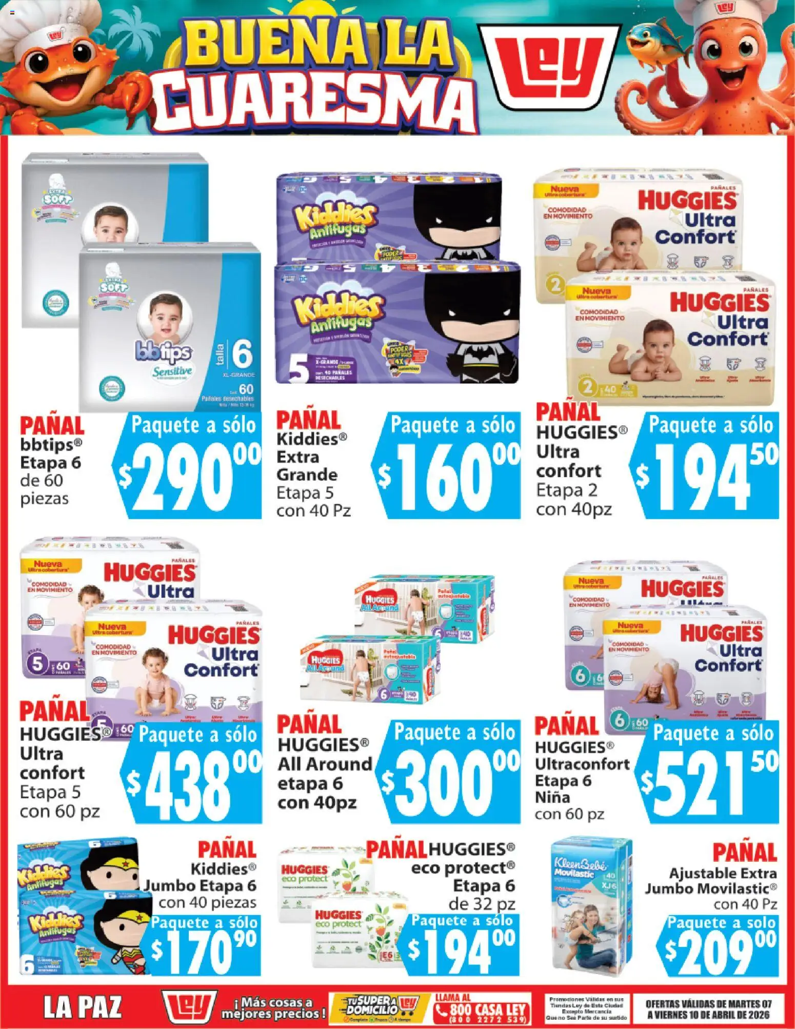 Nuevas ofertas de Casa Ley válidas en toda la República Mexicana desde el 07.04.2026. ¡Encuentra las mejores ofertas en Casa Ley folleto Buena la Cuaresma! | Página: 10 | Productos: Pañales