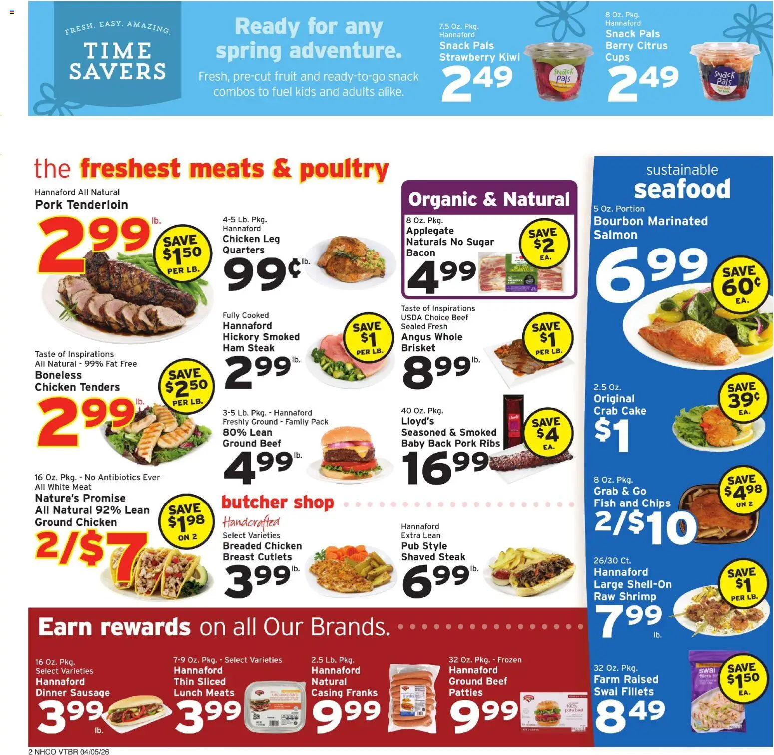 Hannaford Weekly Ad - valid from 05.04.2026 | Page: 2 | Products: Fish, Beef, Sugar, Seafood