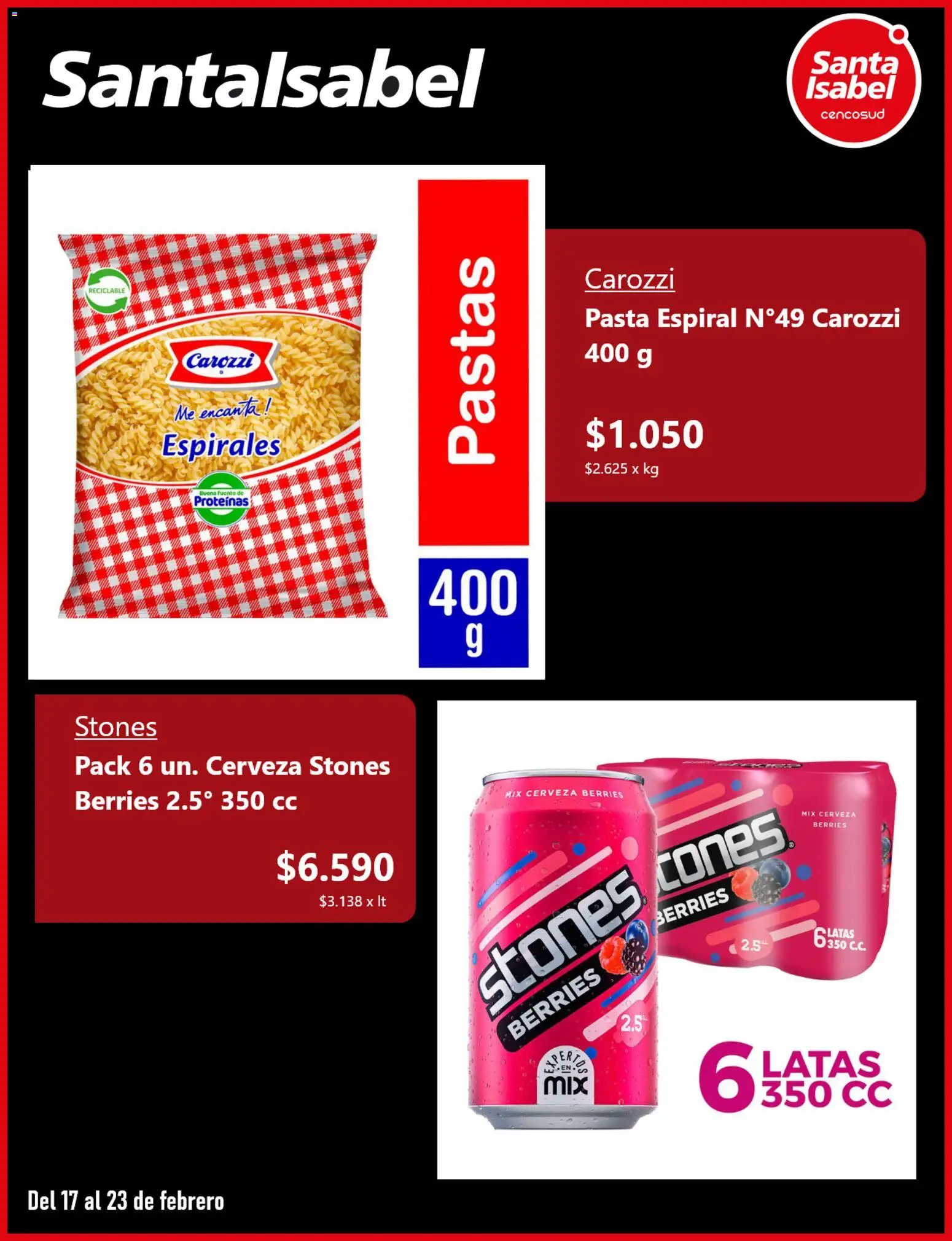 Santa Isabel ofertas  │ válido desde el 17.02.2026 | Página: 3 | Productos: Cerveza, Pasta, Fuente