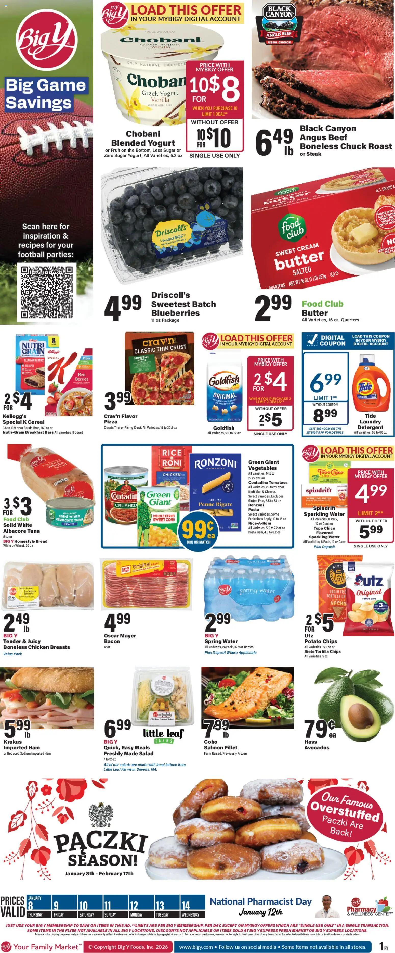 Big Y Weekly Ad - valid from 08.01.2026 | Page: 1 | Products: Ham, Rice, Salad, Blueberries