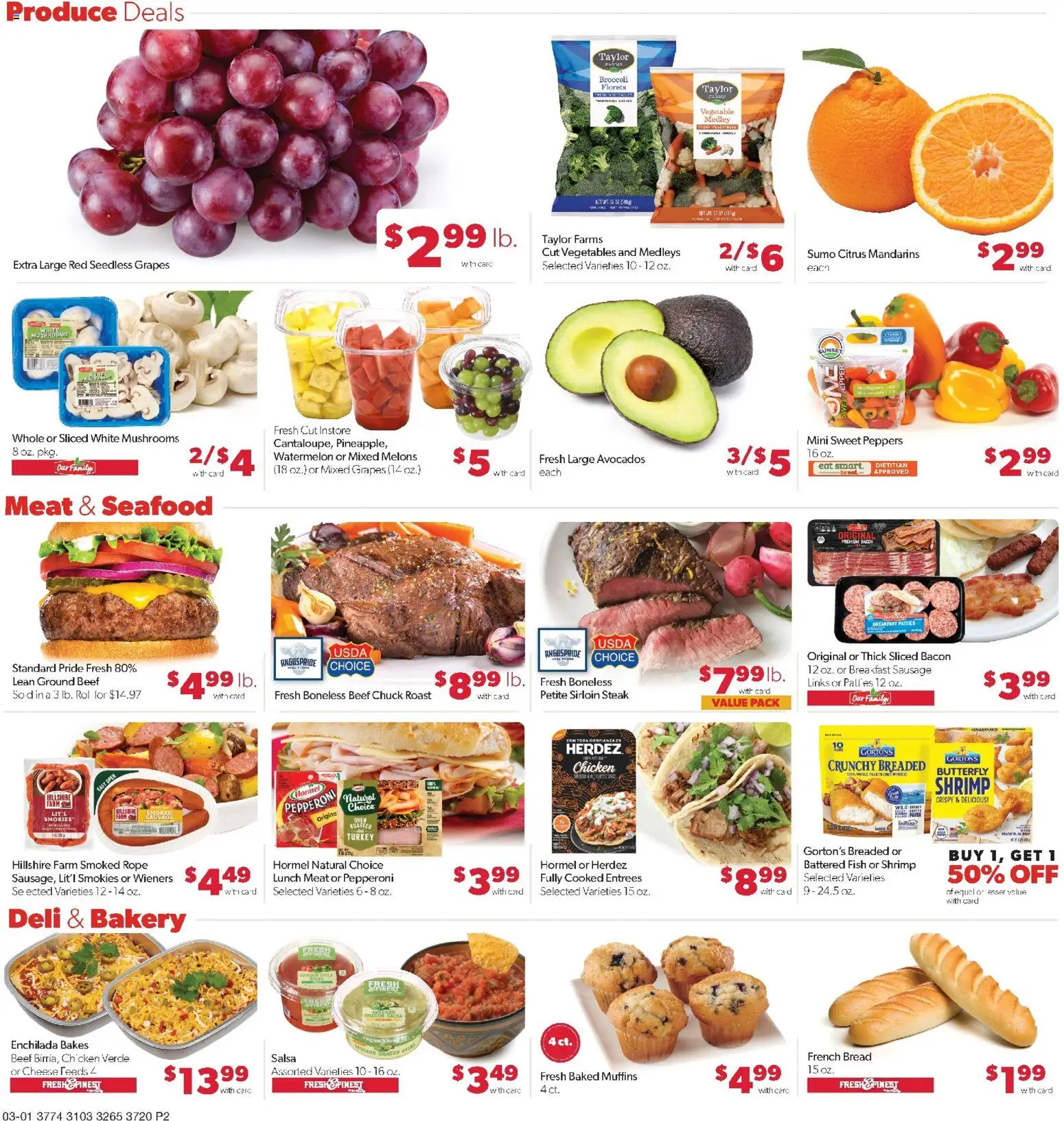 Family Fare Weekly Ad - valid from 01.03.2026 | Page: 2 | Products: Bread, Seafood, Watermelon, Grapes