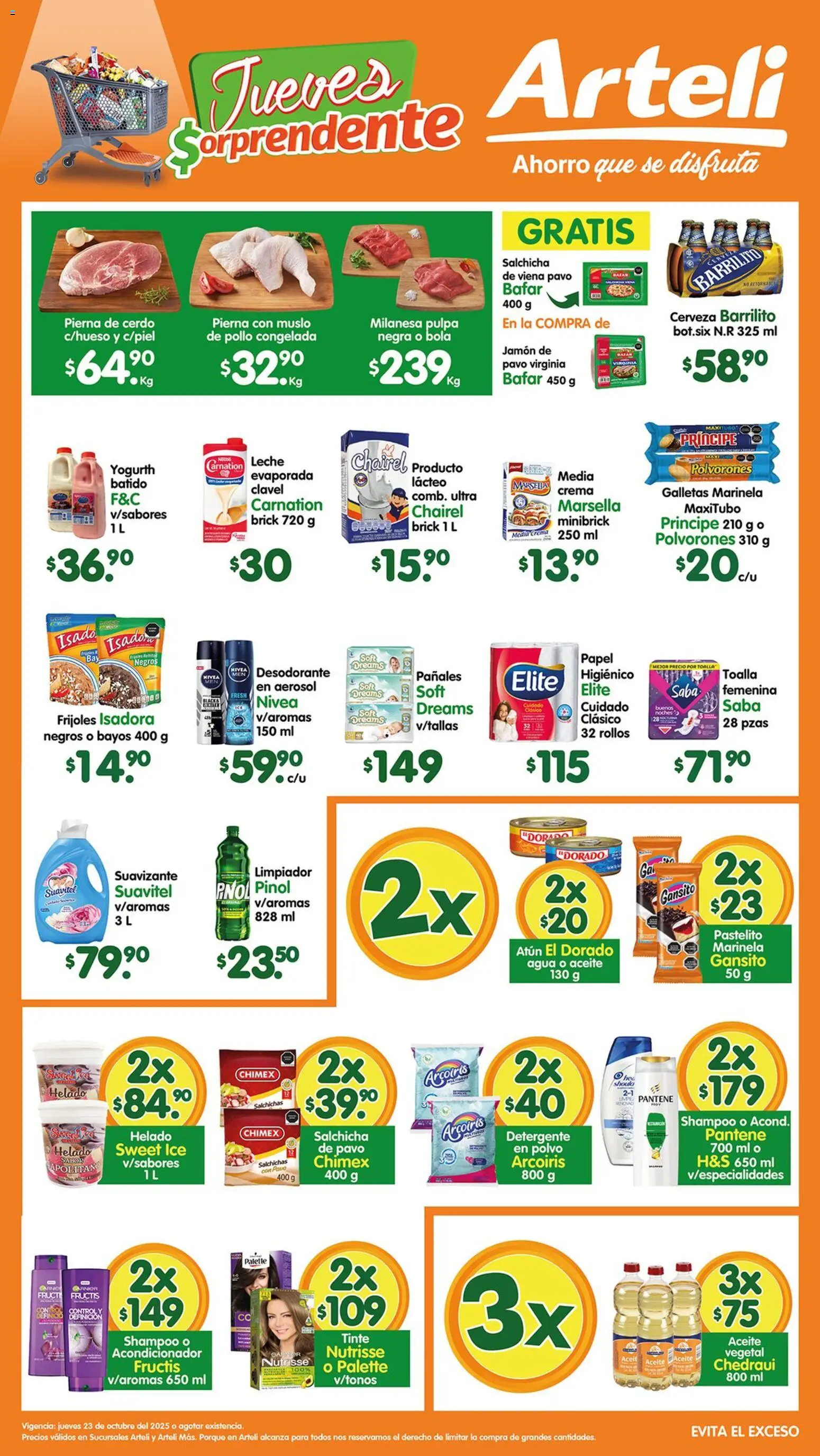Nuevas ofertas de Arteli válidas en toda la República Mexicana desde el 23.10.2025. ¡Encuentra las mejores ofertas en Arteli - Folleto Arteli! | Página: 1 | Productos: Salchicha, Crema, Leche, Galletas