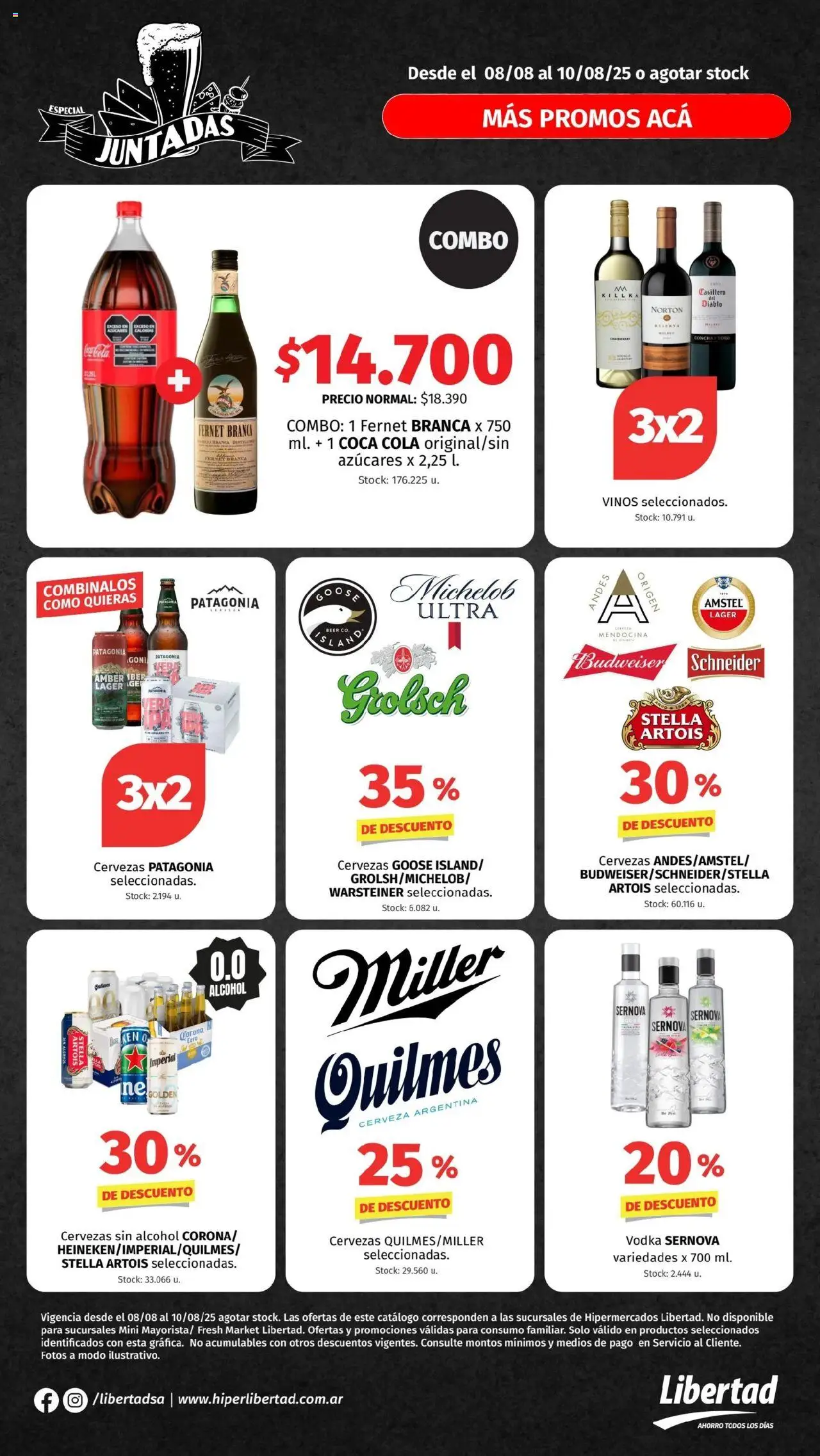 Hipermercado Libertad catálogo │ válido desde el 08.08.2025 | Página: 1 | Productos: Vodka, Fernet, Cera, Cerveza