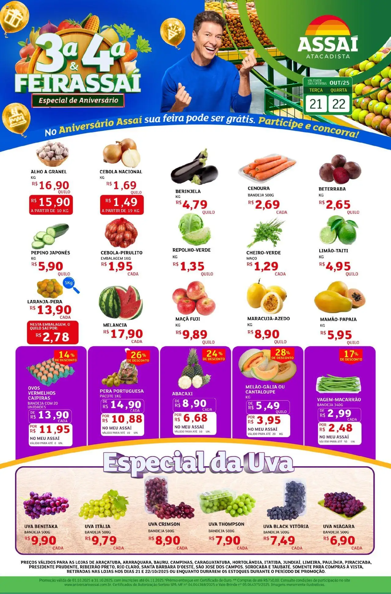 Assaí Atacadista Folheto - válido de 21.10.2025 | Página: 1 | Produtos: Beterraba, Cebola, Abacaxi, Bandeja