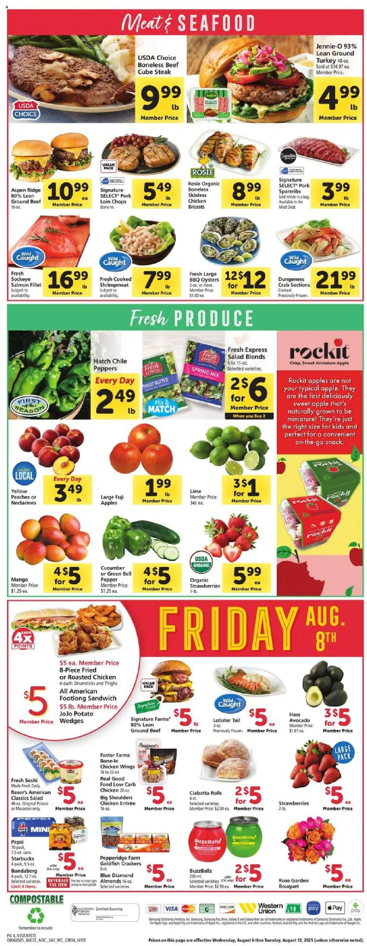 Safeway Weekly Ad - CA - valid from 06.08.2025 | Page: 4 | Products: Beef, Salad, Pepper, Mango