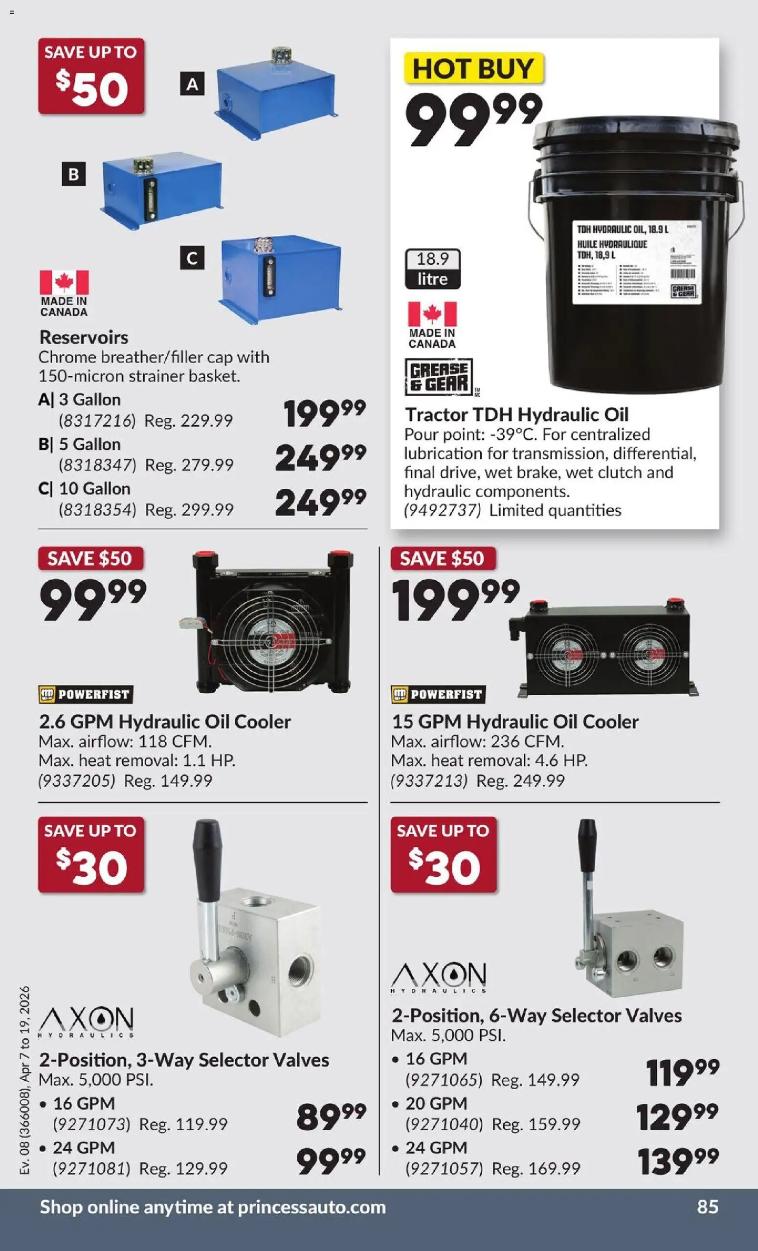 Princess Auto flyer valid from 07.04.2026 | Page: 92 | Products: Cap, Oil