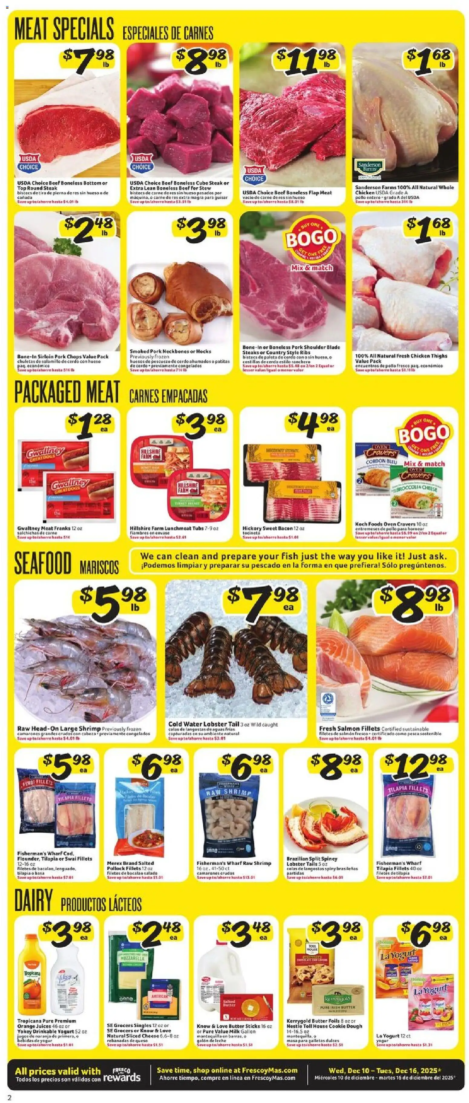 Fresco y Más Weekly Ad - valid from 10.12.2025 | Page: 2 | Products: Broccoli, Cheese, Seafood, Oven