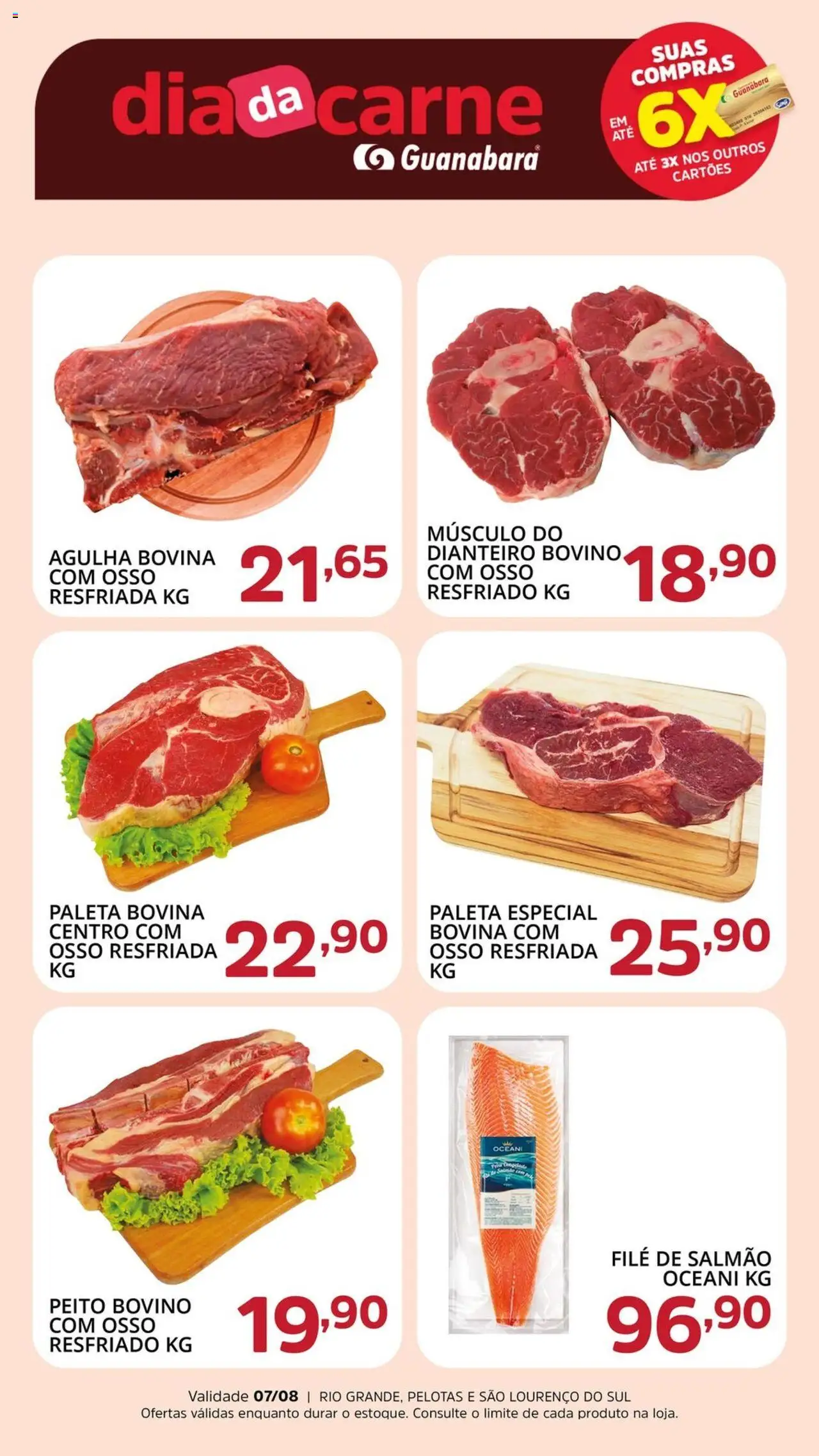 Supermercado Guanabara Folheto - válido de 07.08.2025 | Página: 1 | Produtos: Salmão, Carne