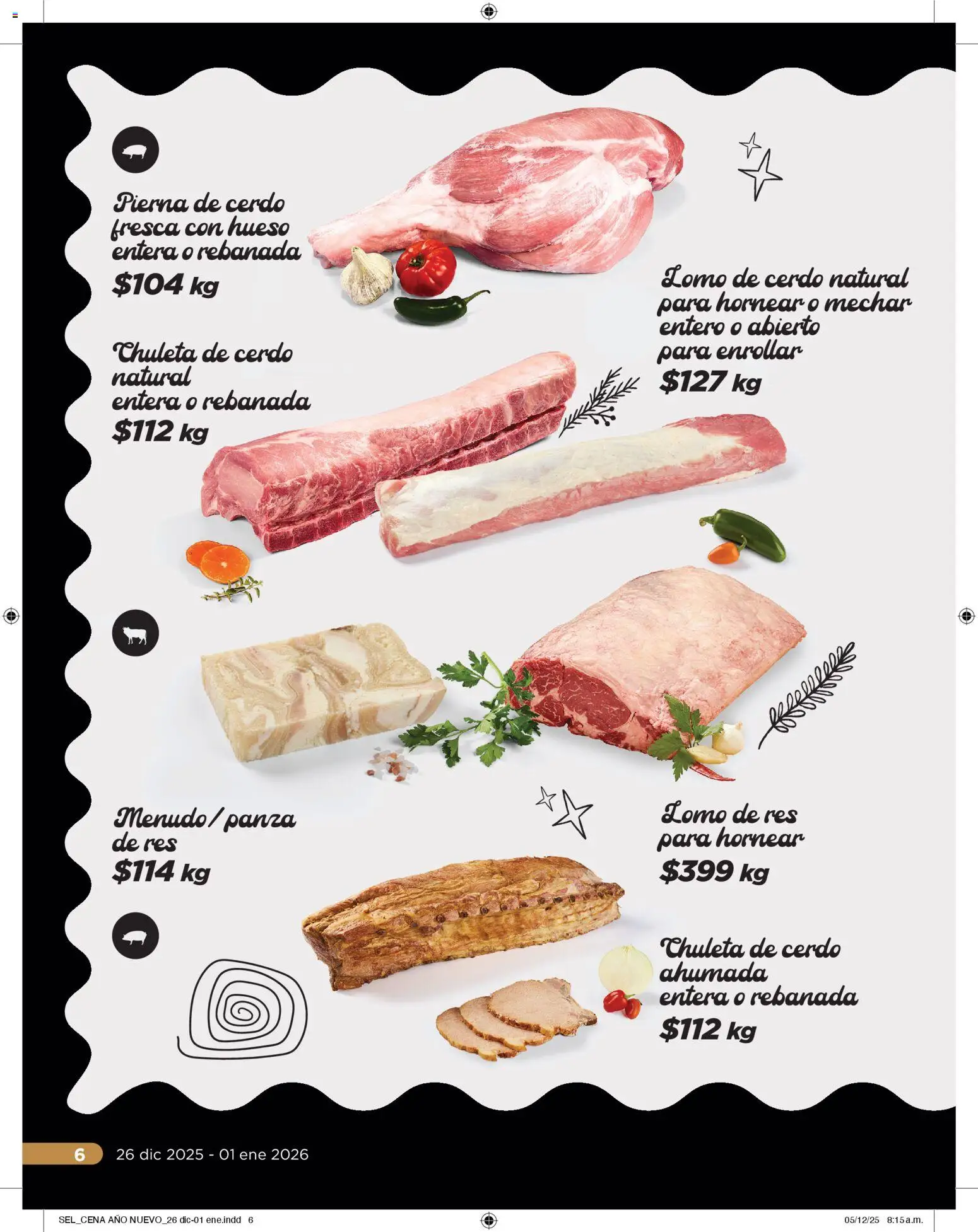 Nuevas ofertas de Chedraui válidas en toda la República Mexicana desde el 26.12.2025. ¡Encuentra las mejores ofertas en Chedraui folleto Sel Cena Año nuevo! | Página: 6 | Productos: Cerdo, Res