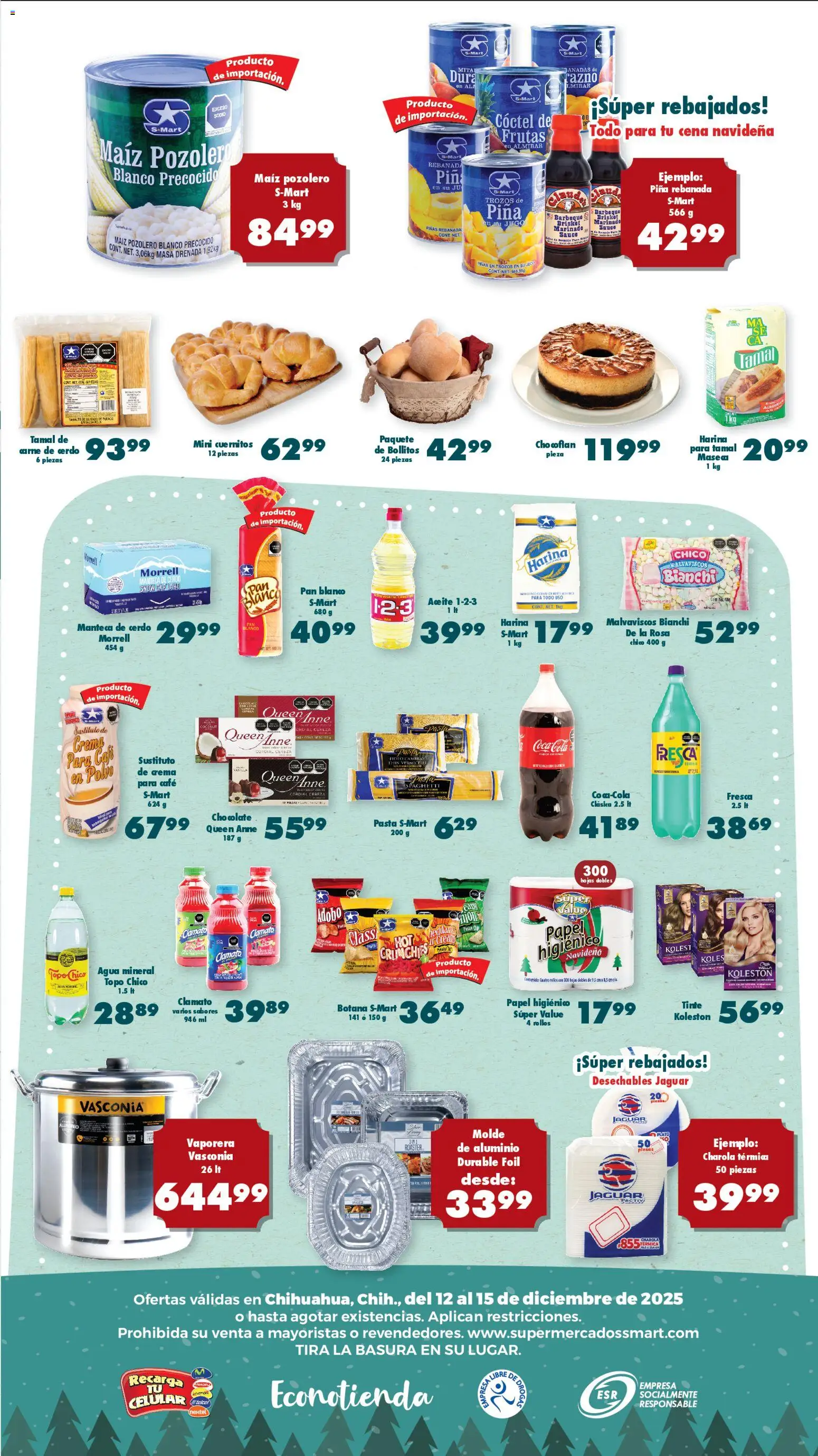 Nuevas ofertas de S-Mart válidas en toda la República Mexicana desde el 12.12.2025. ¡Encuentra las mejores ofertas en S-Mart folleto Chihuahua! | Página: 3 | Productos: Maíz, Pan, Café, Piña