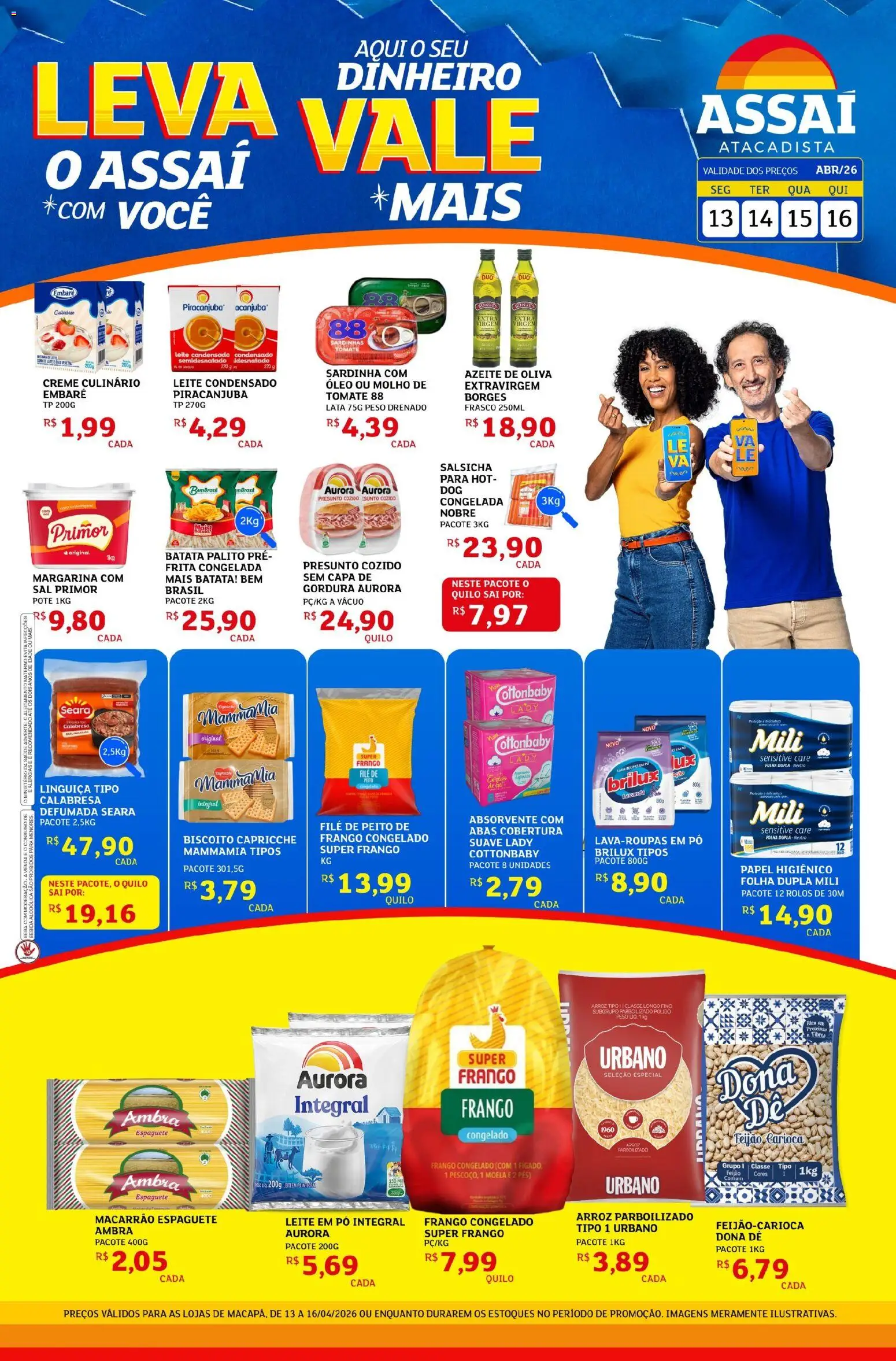 Assaí Atacadista Folheto - válido de 13.04.2026 | Página: 1 | Produtos: Espaguete, Biscoito, Presunto, Absorvente