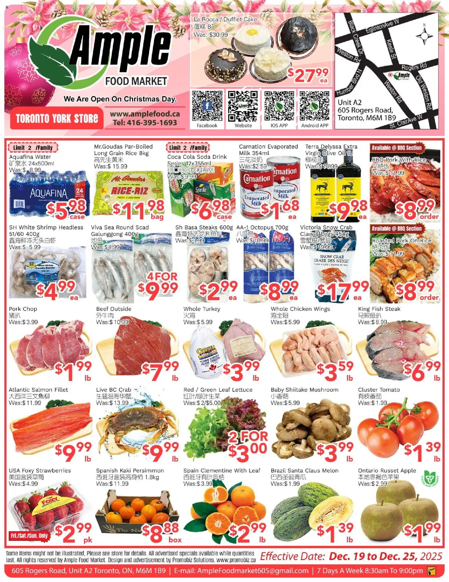 Ample Food Market flyer valid from 19.12.2025 | Page: 1 | Products: Fish, Chicken wings, Chicken, Pork