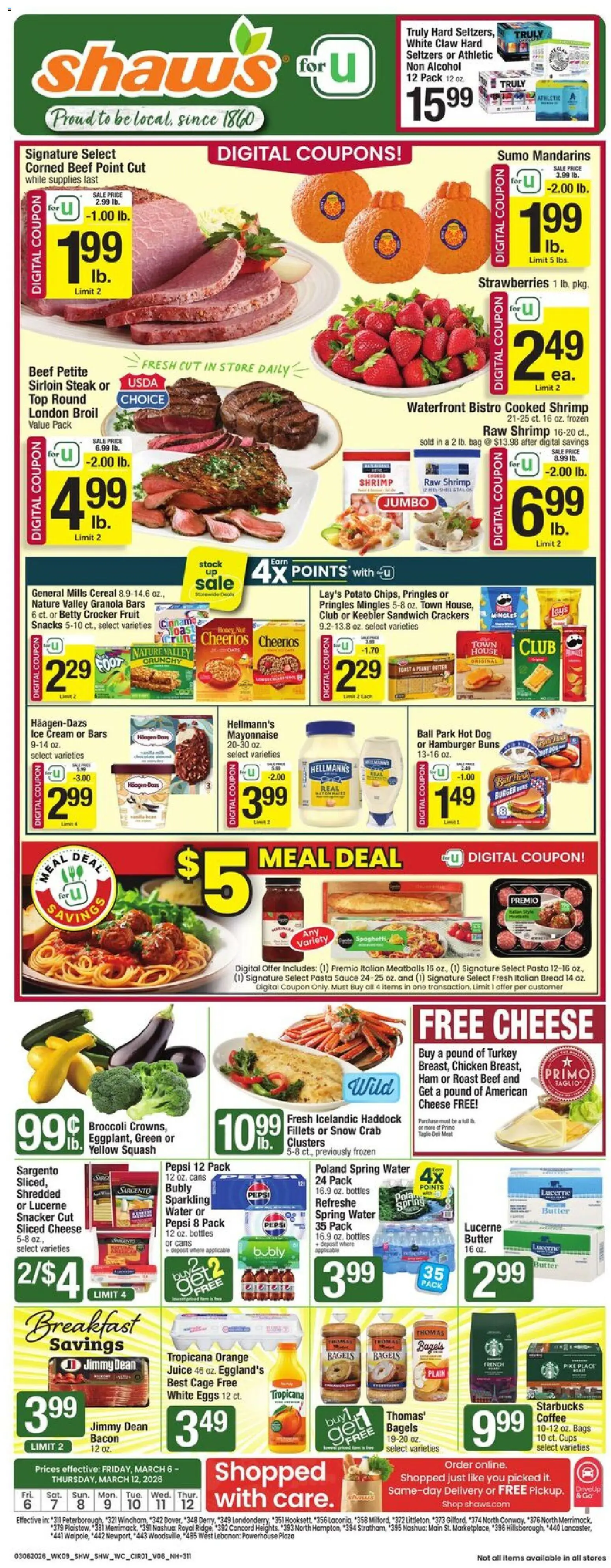 Shaw's Weekly Ad - NH - valid from 06.03.2026 | Page: 1 | Products: Butter, Strawberries, Cream, Sauce