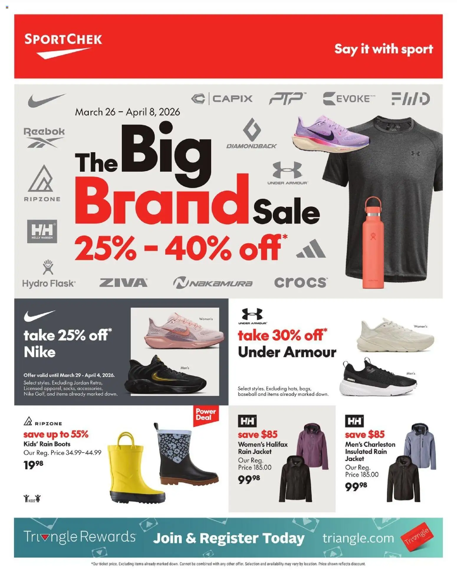 Sport Chek flyer valid from 26.03.2026 | Page: 1 | Products: Boots, Jacket