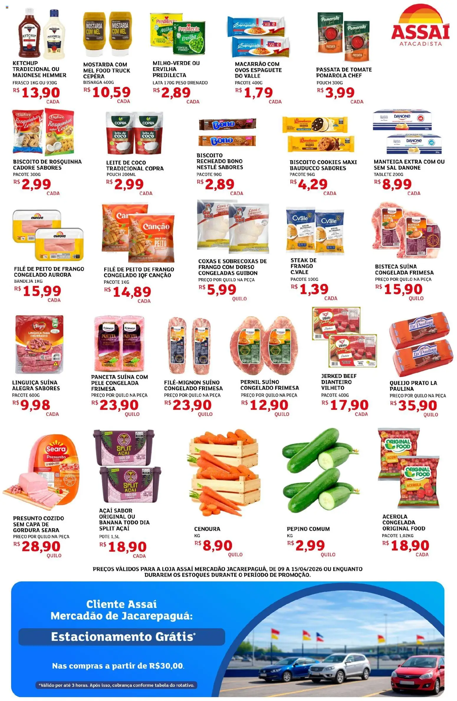 Assaí Atacadista Folheto - válido de 09.04.2026 | Página: 3 | Produtos: Linguiça, Sal, Leite de coco, Peito de frango