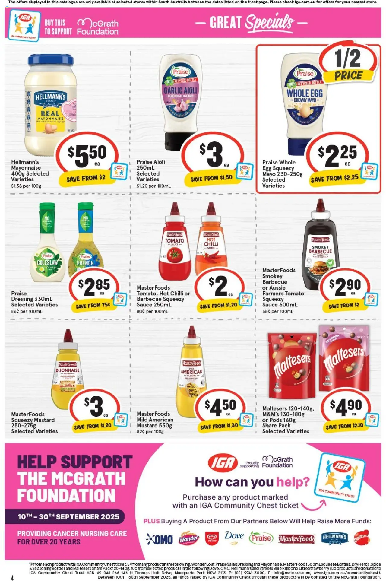 IGA catalogue - valid from 24.09.2025 | Page: 4 | Products: Mayonnaise, Sauce, Garlic, Chilli