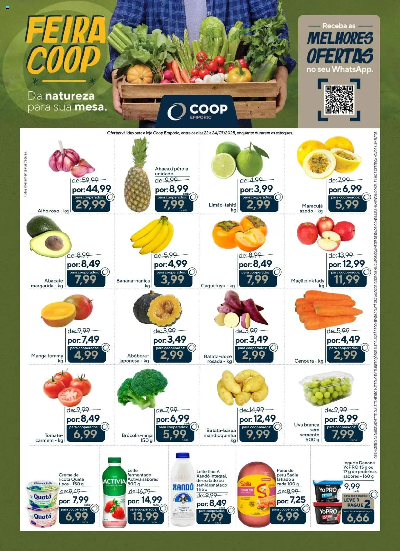 Coop Folheto - válido de 22.07.2025 | Página: 1 | Produtos: Caqui, Leite, Abacaxi, Creme