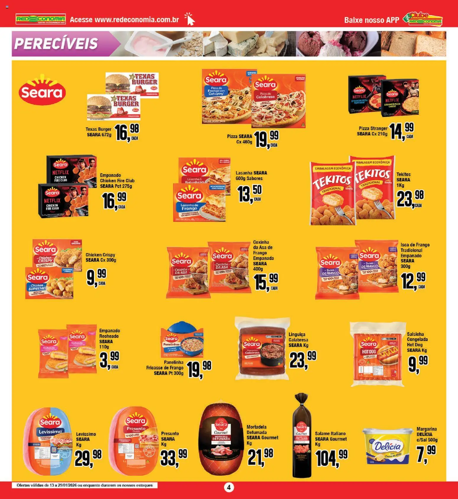 RedEconomia Folheto - válido de 12.01.2026 | Página: 4 | Produtos: Salsicha, Pizza, Mortadela, Catupiry