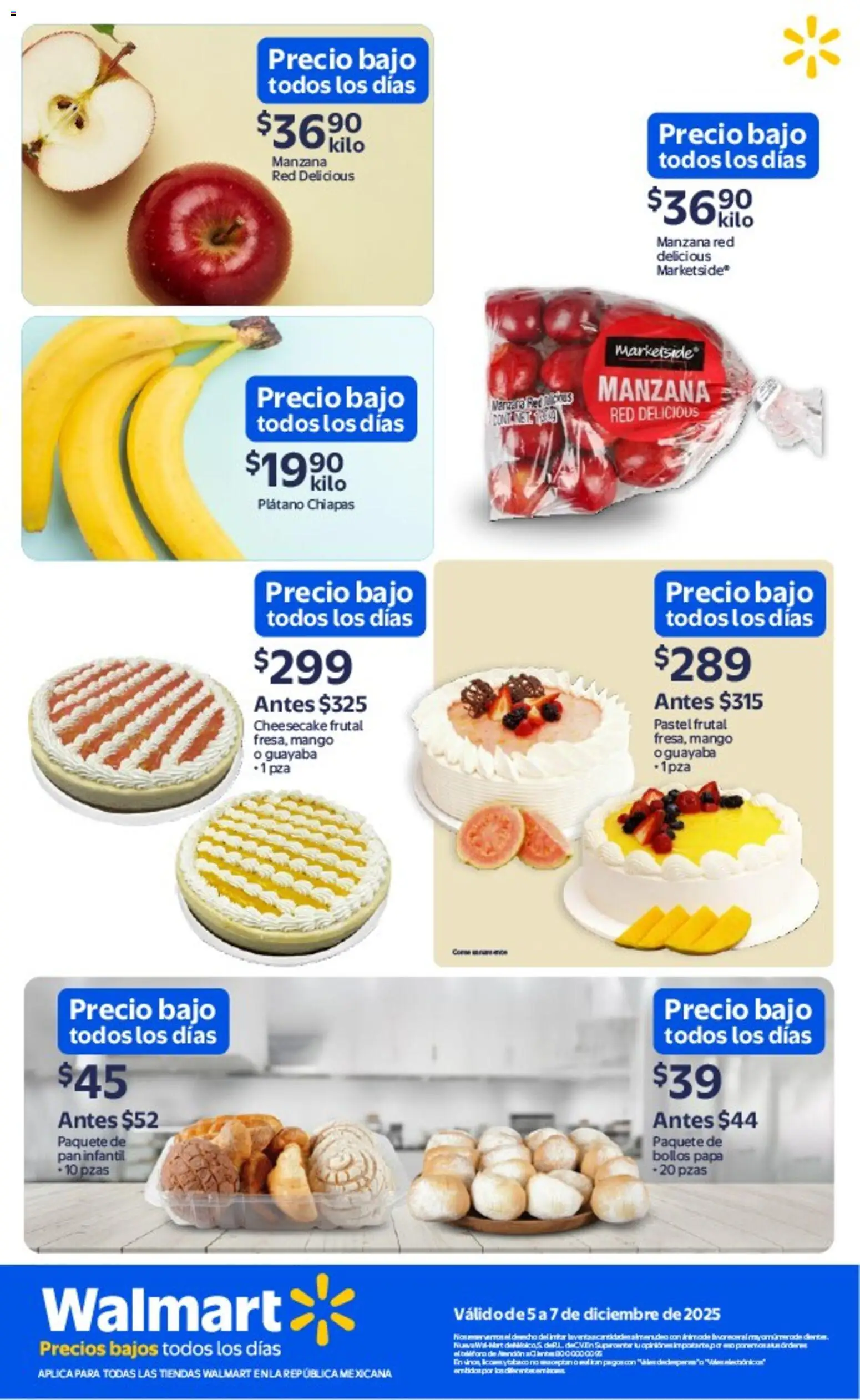 Nuevas ofertas de Walmart válidas en toda la República Mexicana desde el 05.12.2025. ¡Encuentra las mejores ofertas en Walmart folleto Ofertas! | Página: 3 | Productos: Plátano, Papa, Mango, Pastel