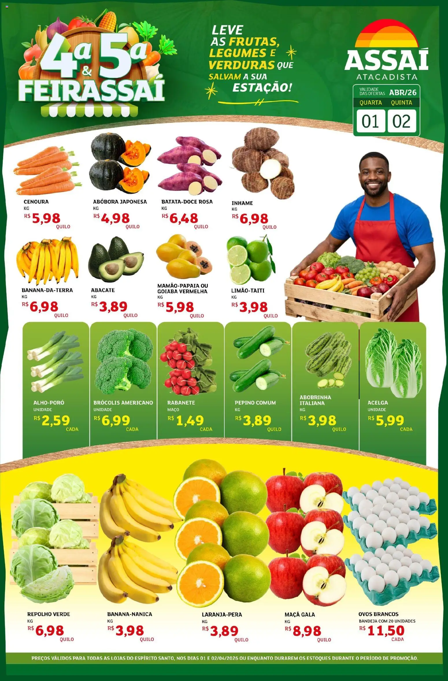 Assaí Atacadista Folheto - válido de 01.04.2026 | Página: 1 | Produtos: Abóbora, Abobrinha, Cenoura, Brócolis